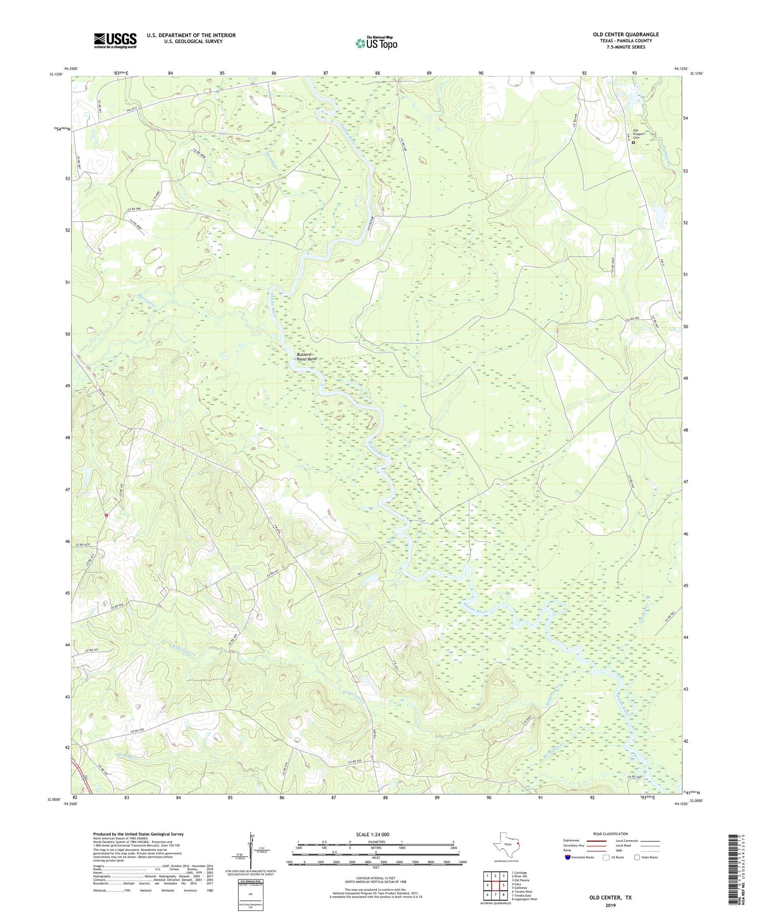 Old Center Texas US Topo Map Image