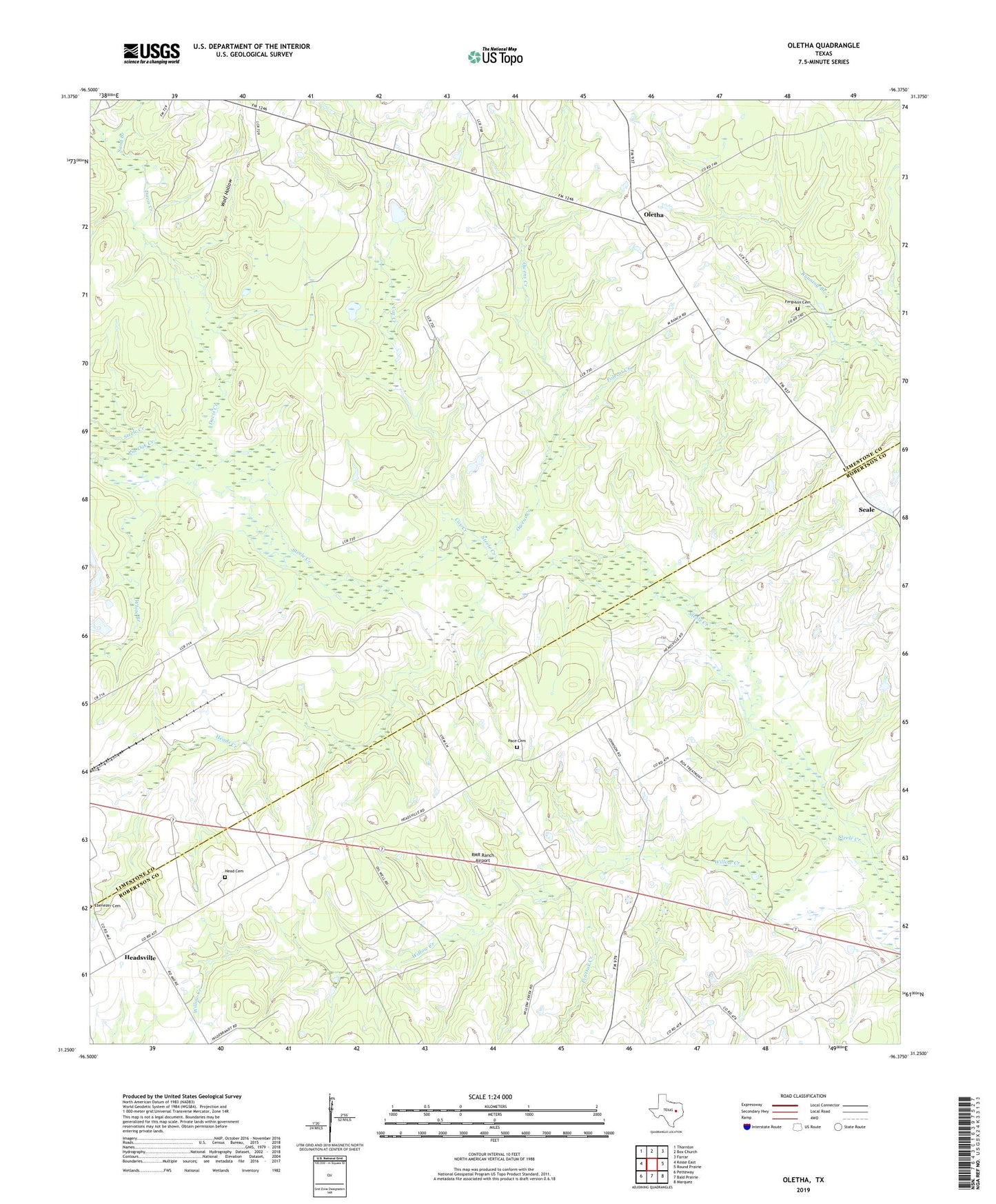 Oletha Texas US Topo Map Image