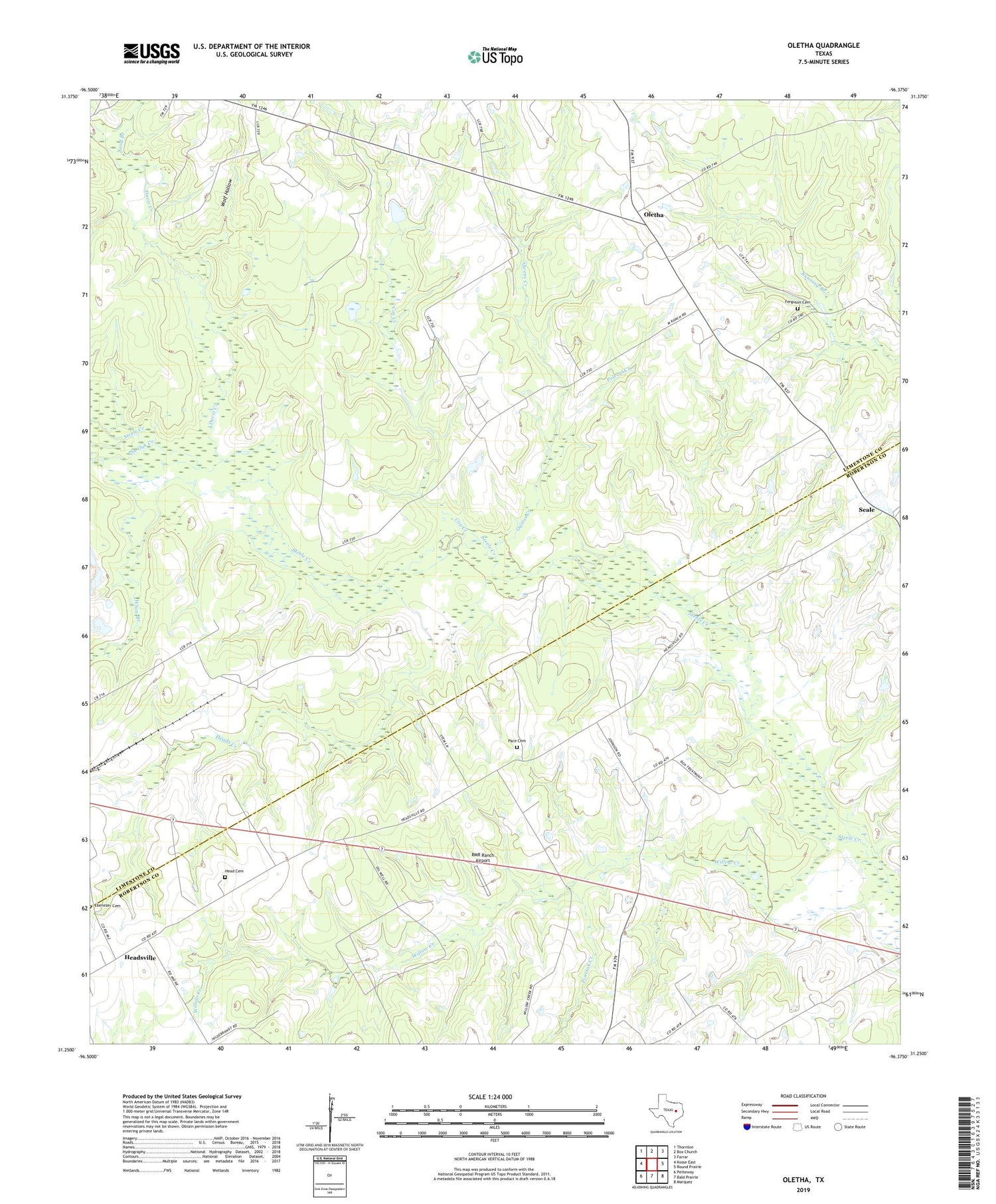 Oletha Texas US Topo Map Image