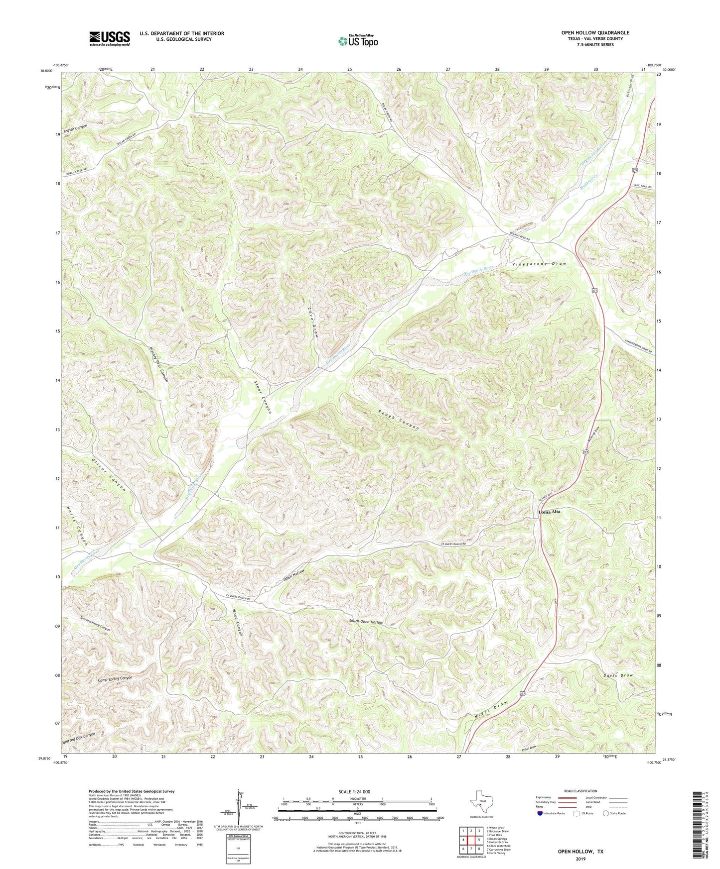 Open Hollow Texas US Topo Map Image
