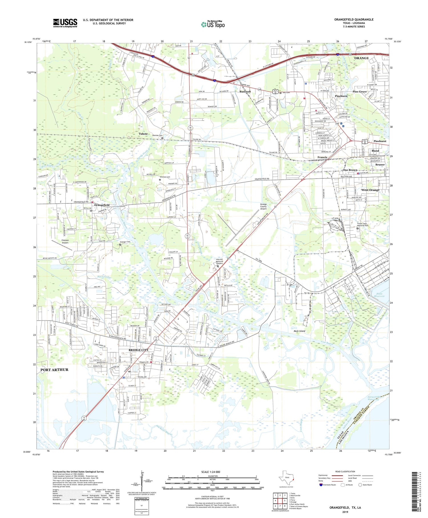 Orangefield Texas US Topo Map Image