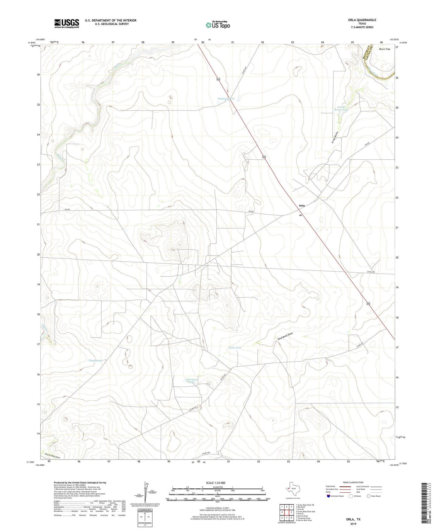 Orla Texas US Topo Map Image