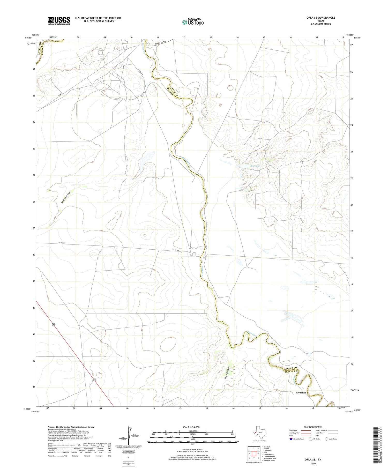 Orla SE Texas US Topo Map Image