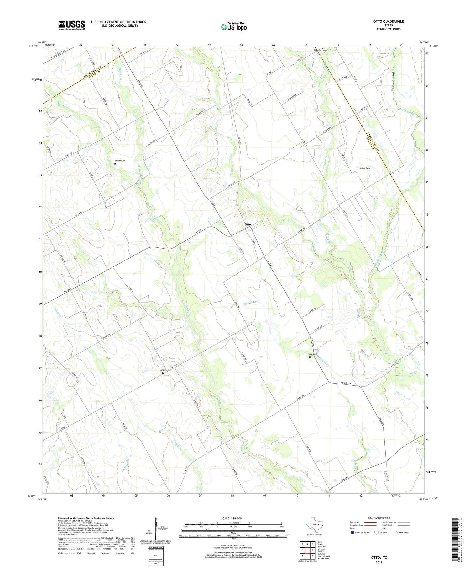 Otto Texas US Topo Map Image