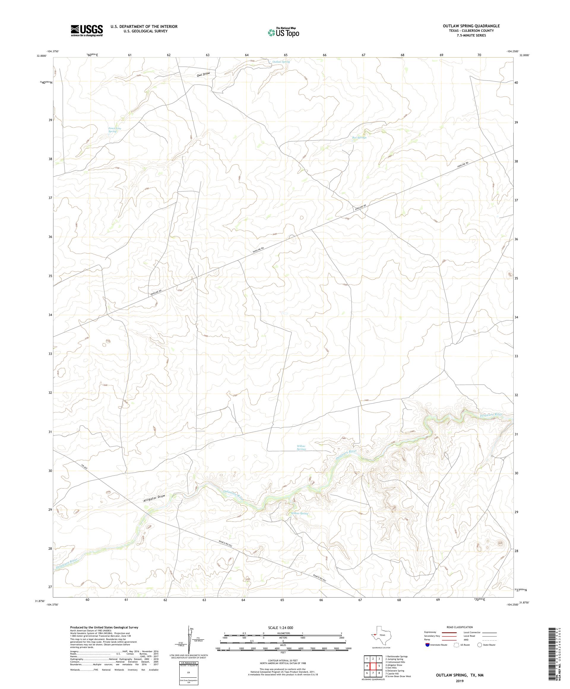 Outlaw Spring Texas US Topo Map – MyTopo Map Store
