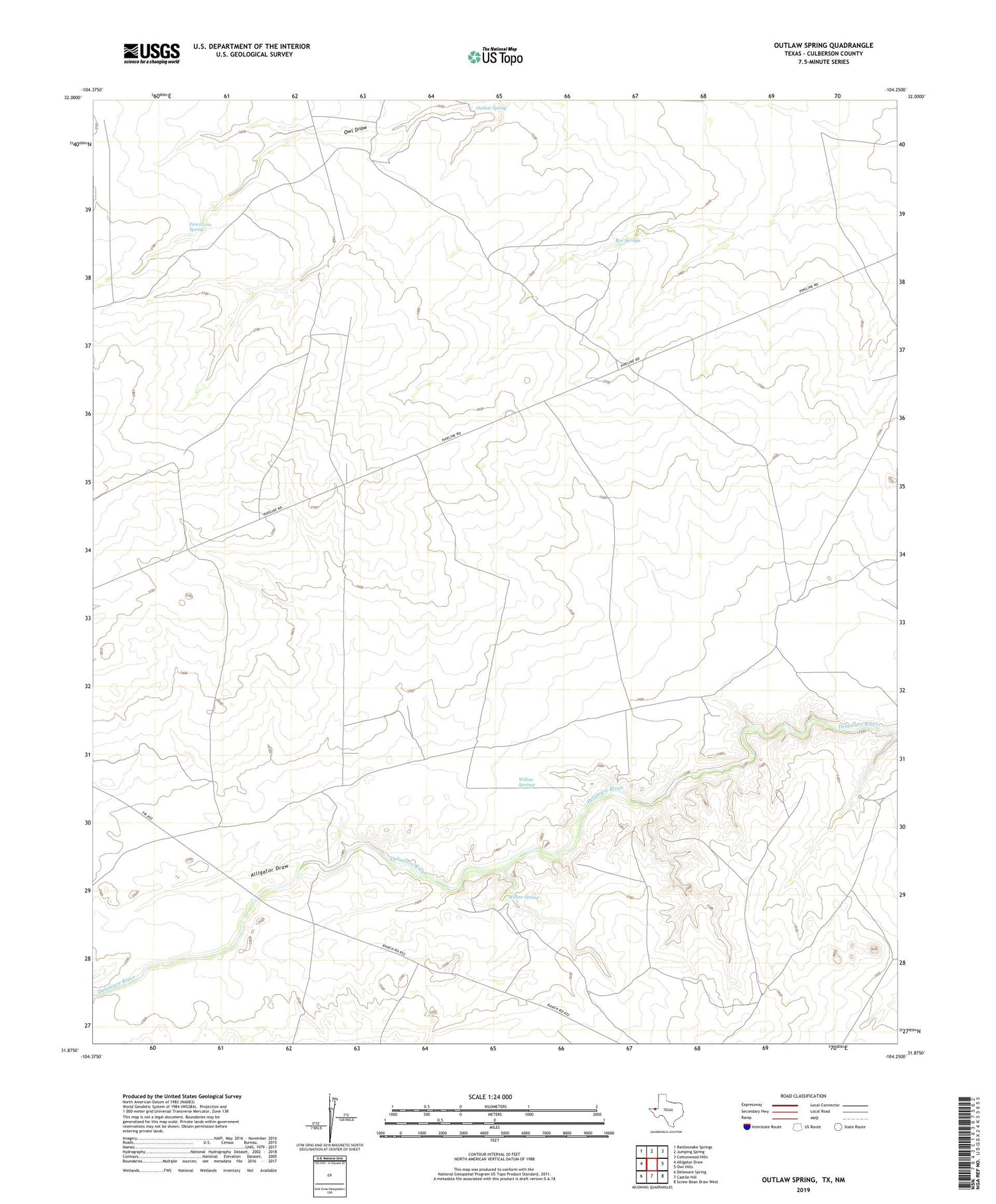 Outlaw Spring Texas US Topo Map Image
