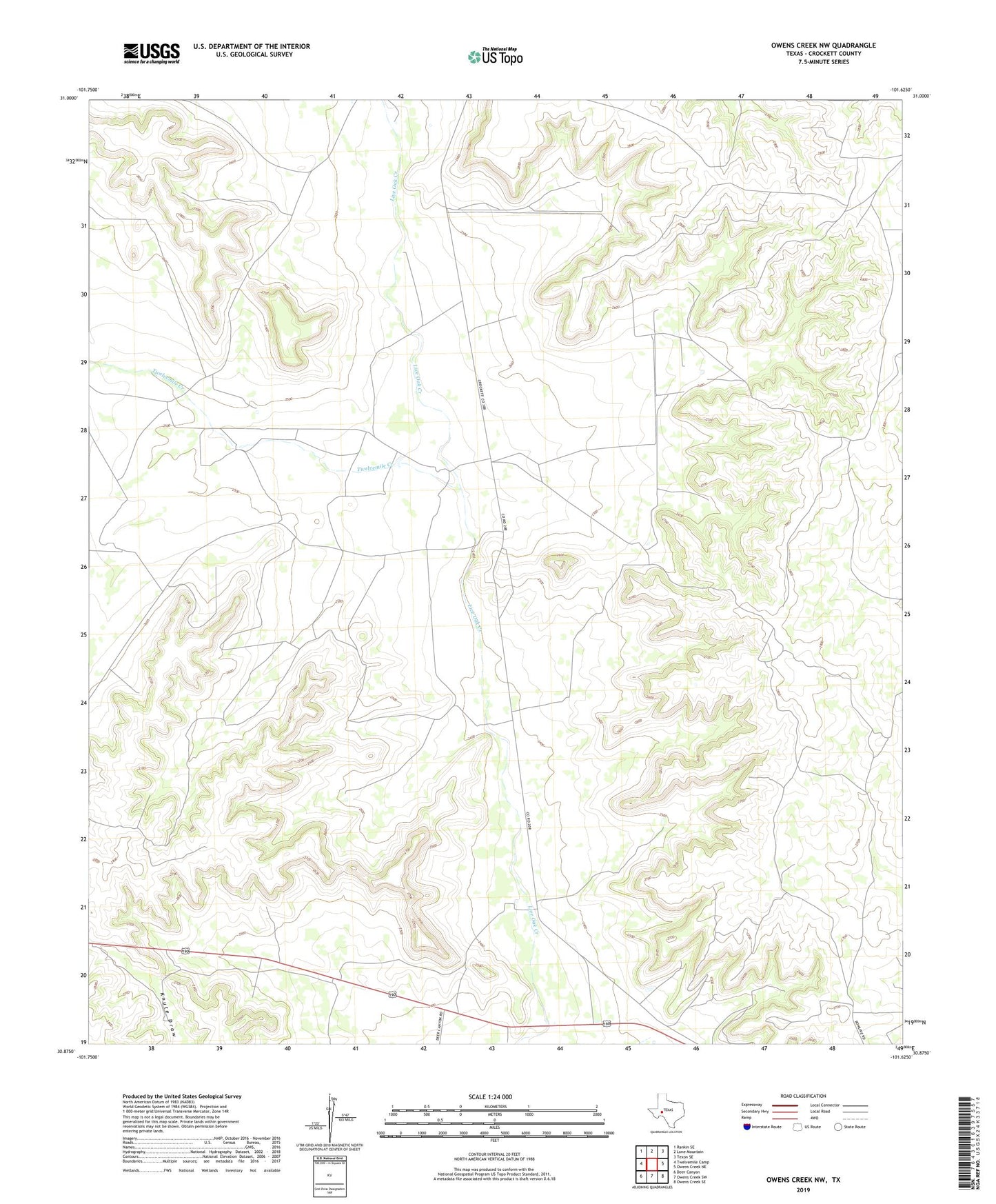 Owens Creek NW Texas US Topo Map Image