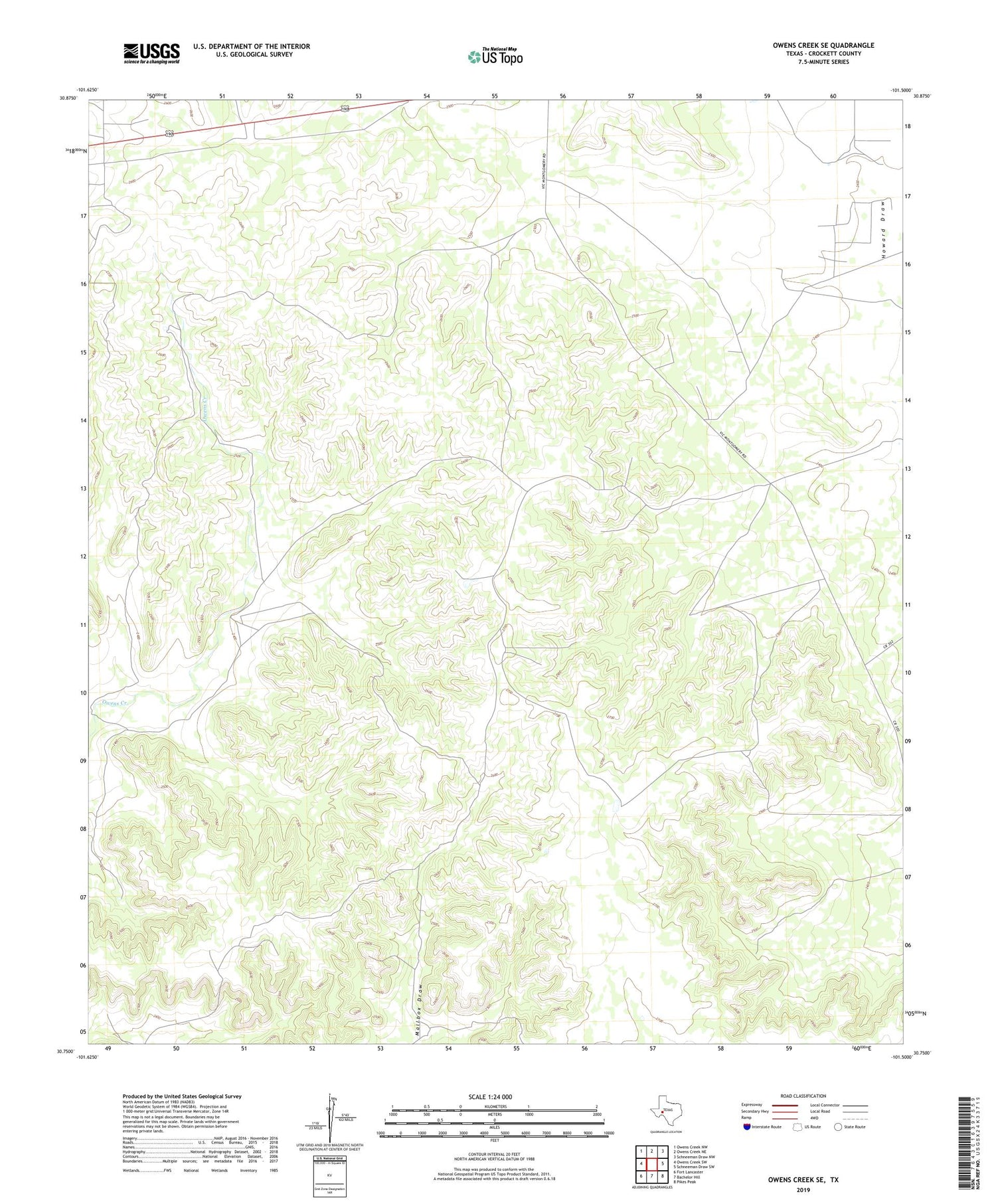 Owens Creek SE Texas US Topo Map Image