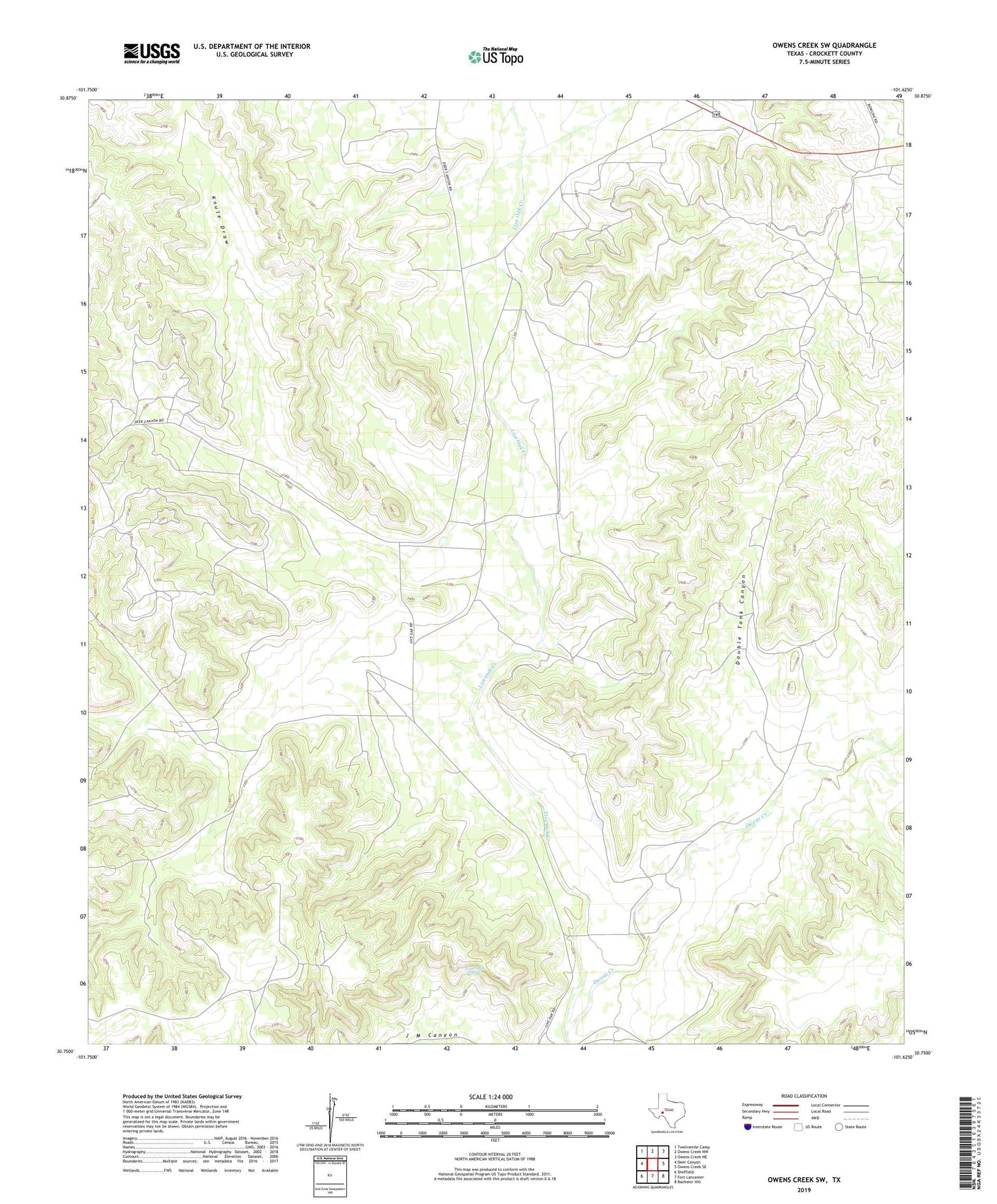 Owens Creek SW Texas US Topo Map Image