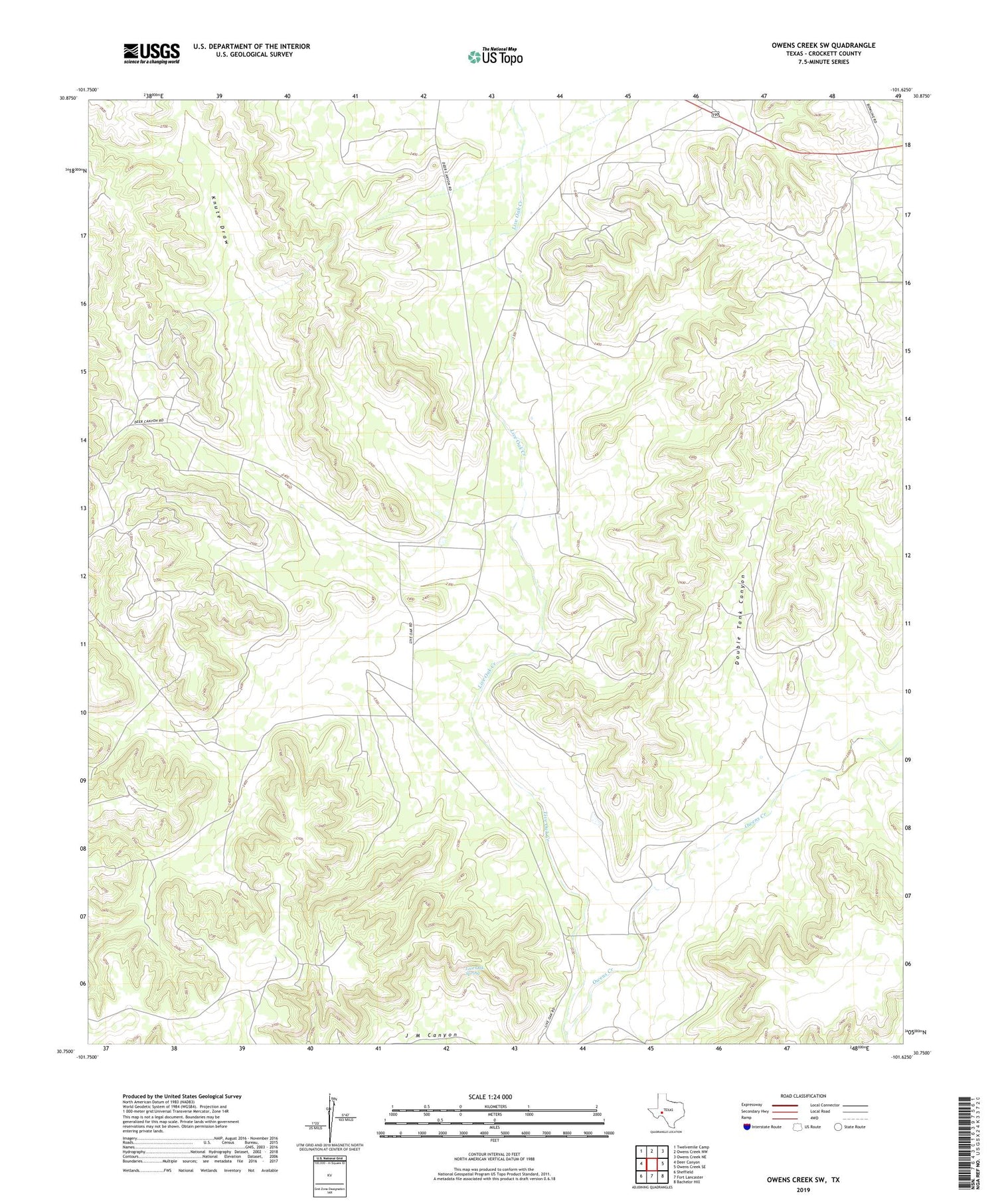 Owens Creek SW Texas US Topo Map Image