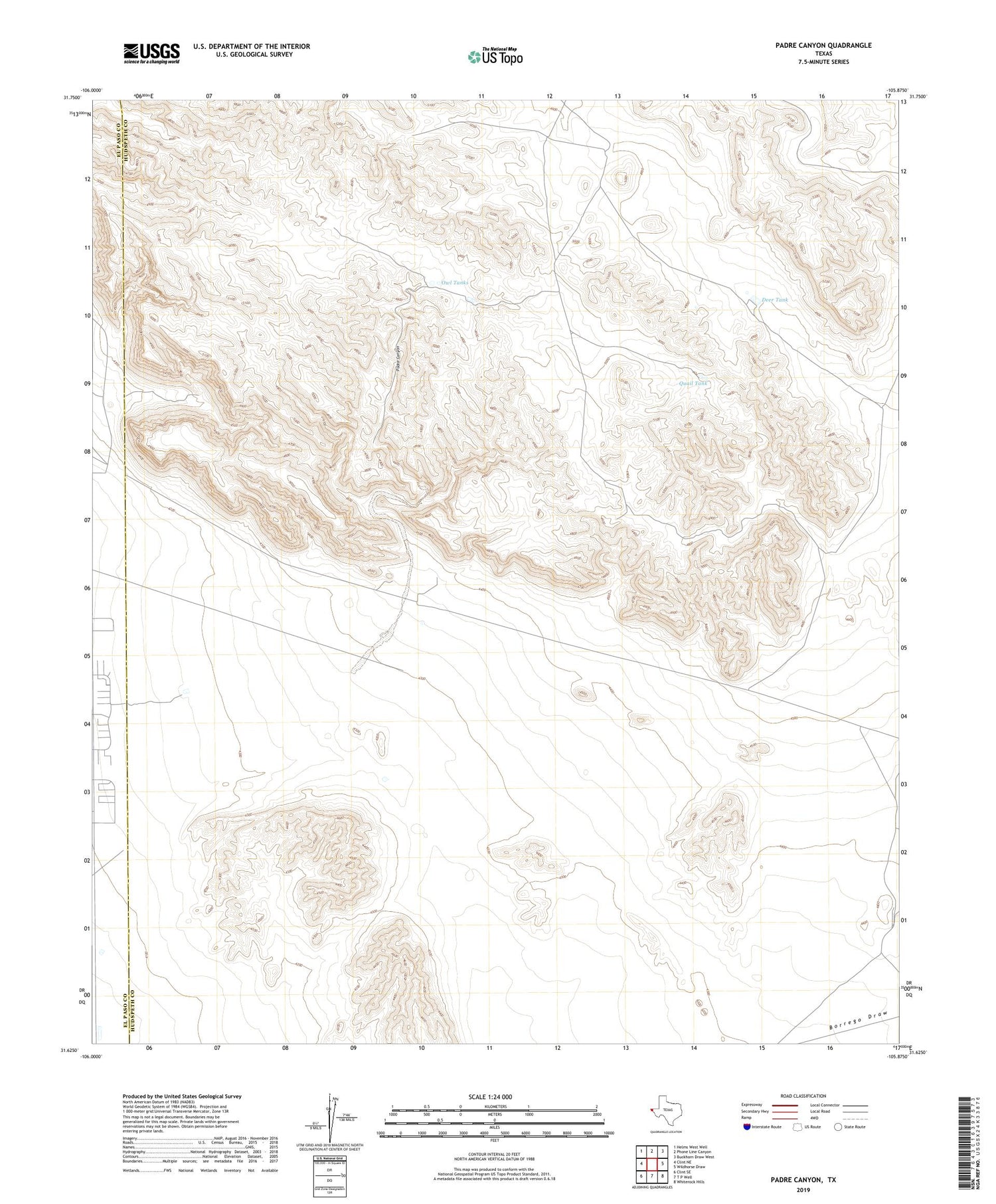 Padre Canyon Texas US Topo Map Image