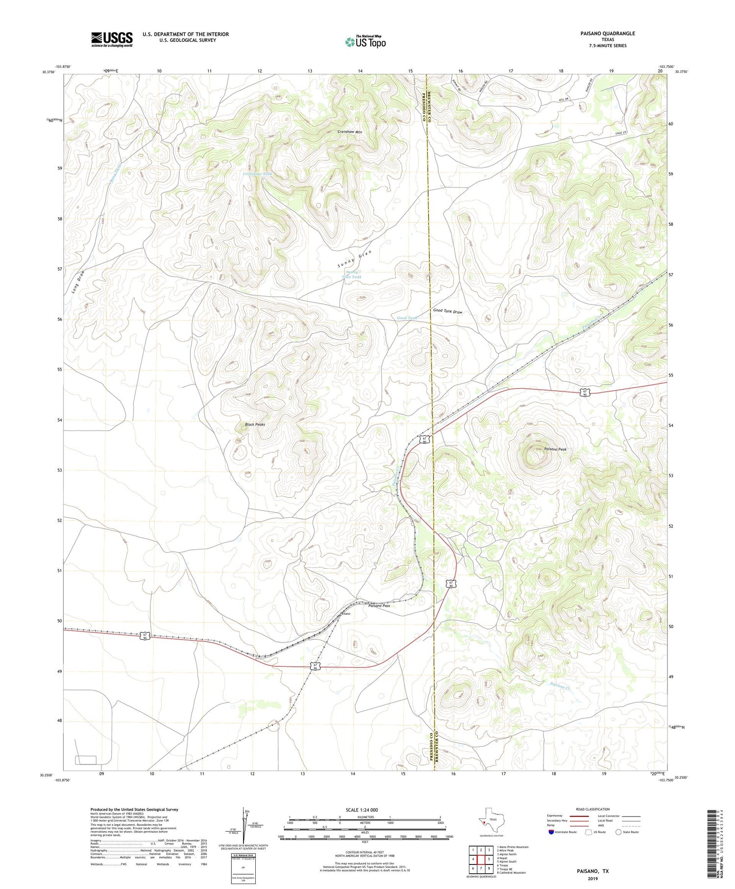 Paisano Texas US Topo Map Image
