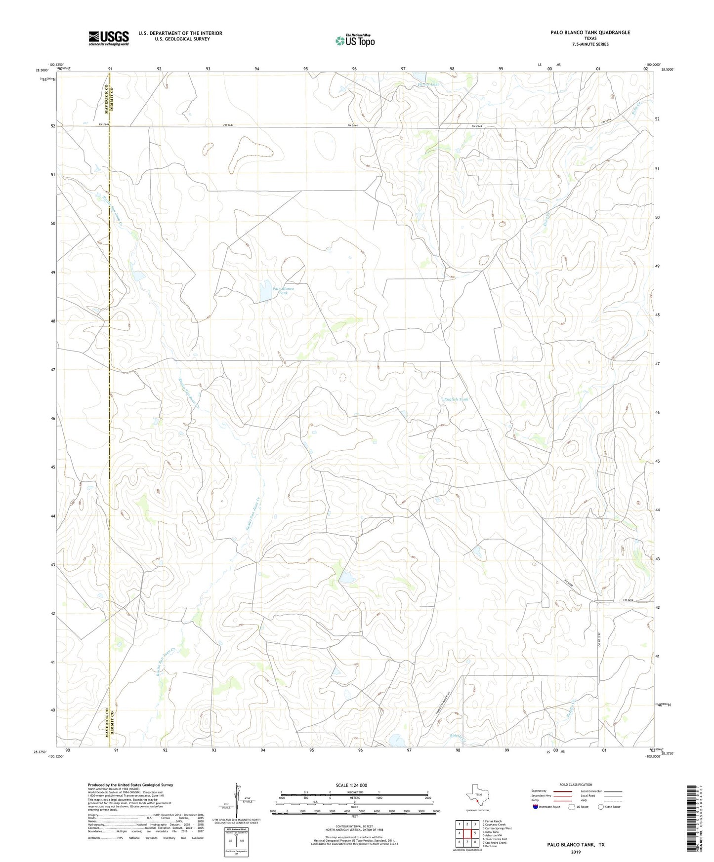 Palo Blanco Tank Texas US Topo Map Image