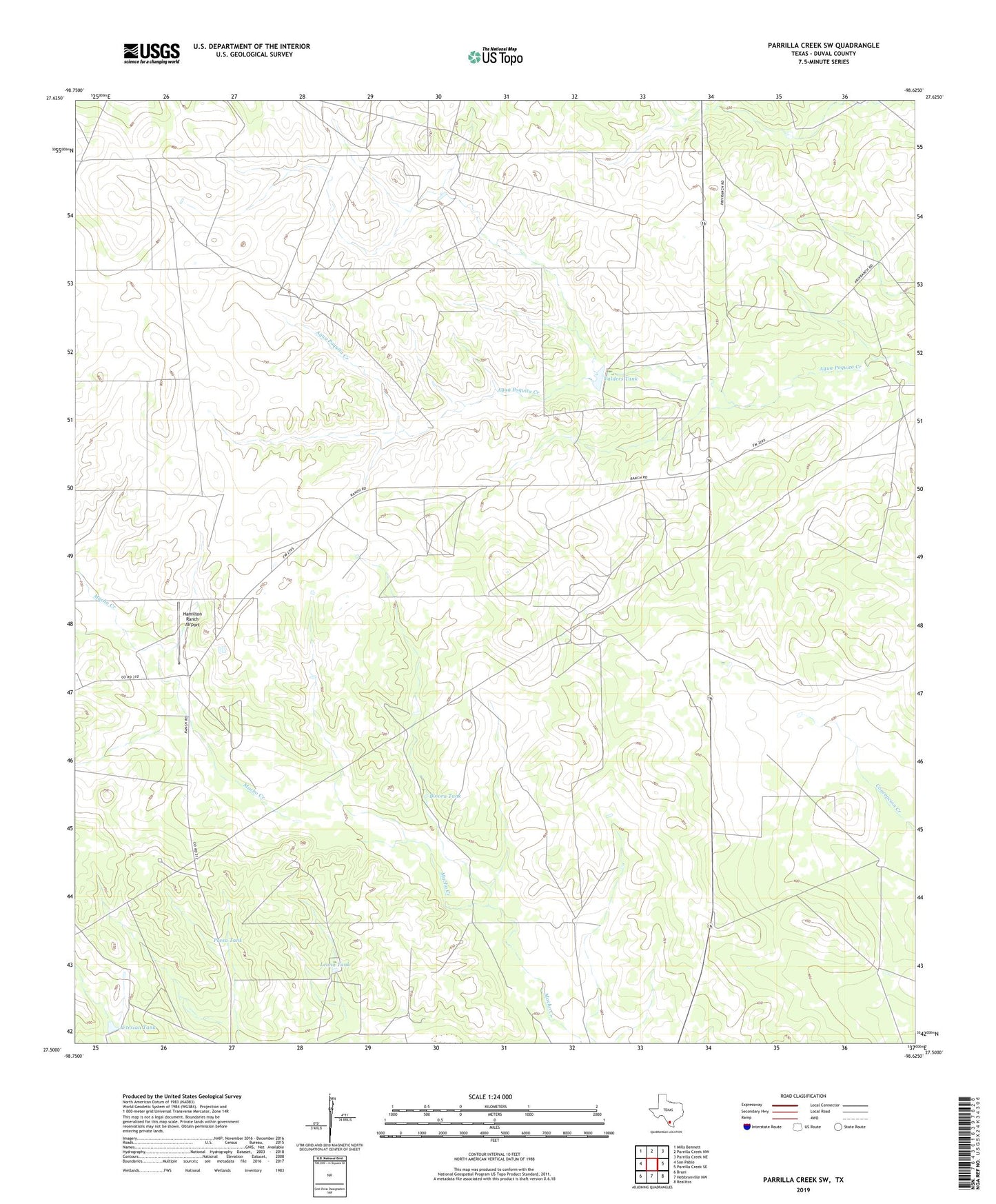 Parrilla Creek SW Texas US Topo Map Image