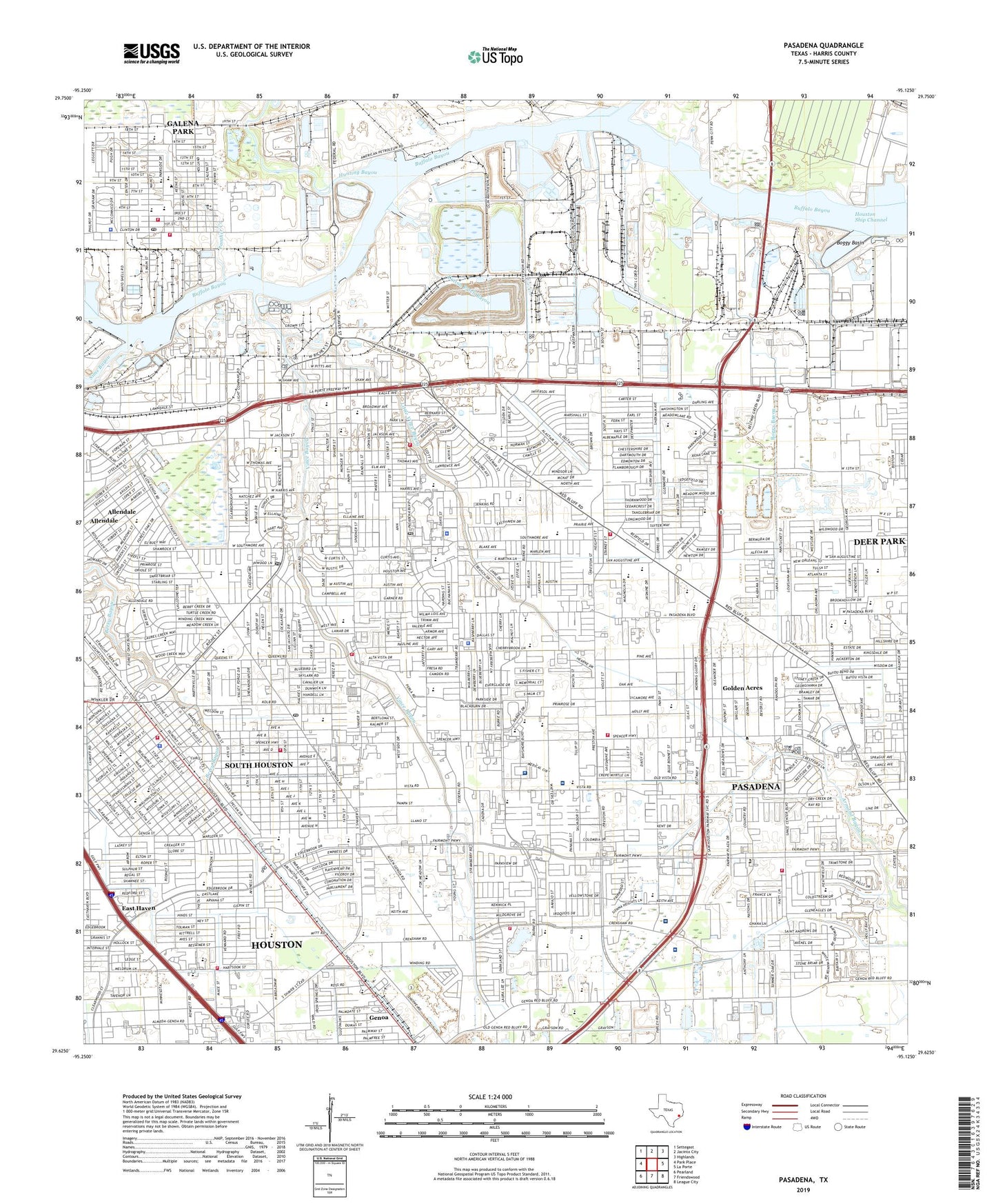 Pasadena Texas US Topo Map Image