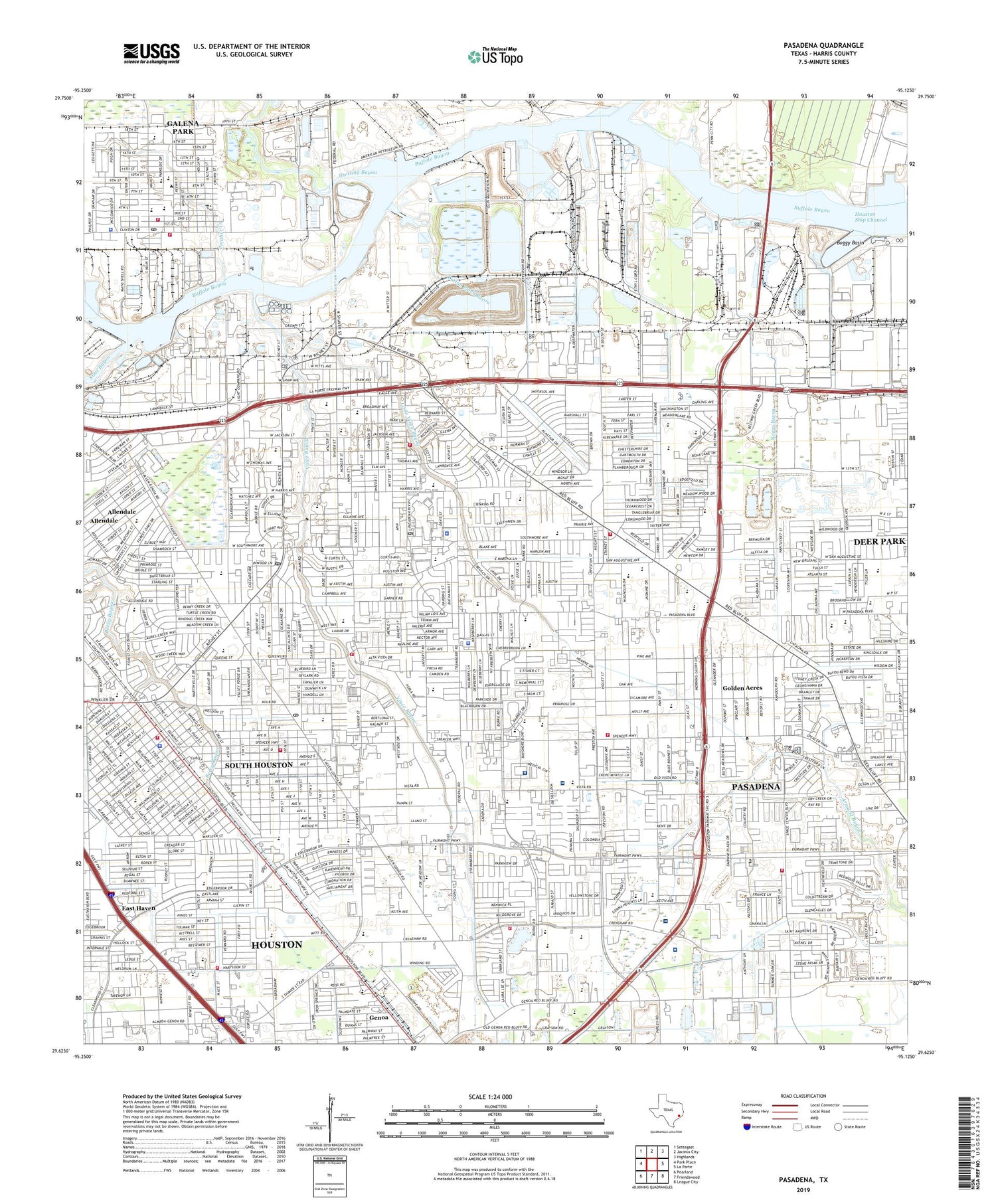 Pasadena Texas US Topo Map Image
