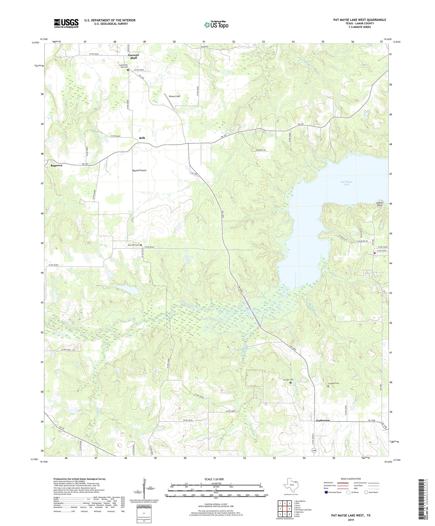 Pat Mayse Lake West Texas US Topo Map Image