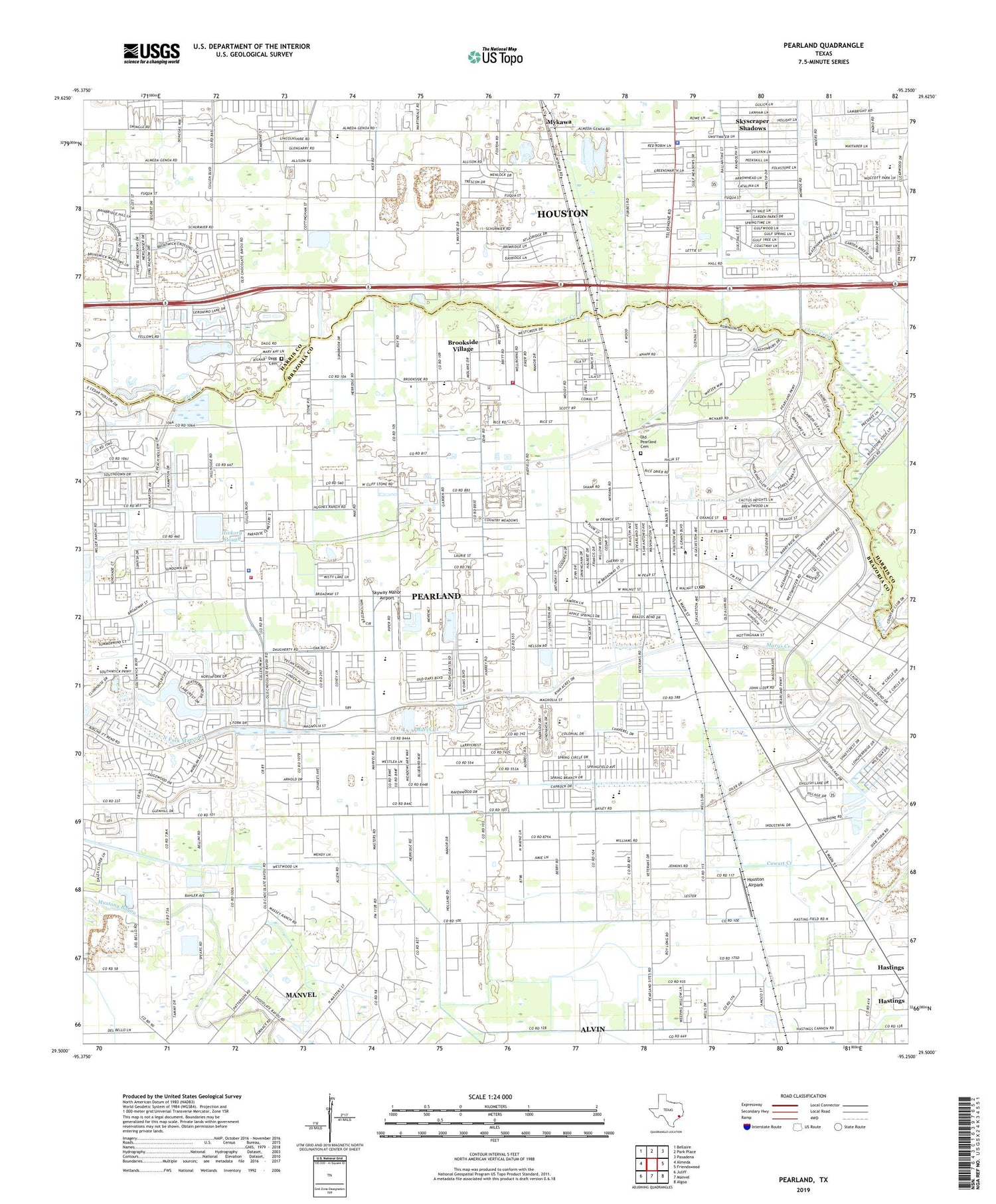 Pearland Texas US Topo Map Image
