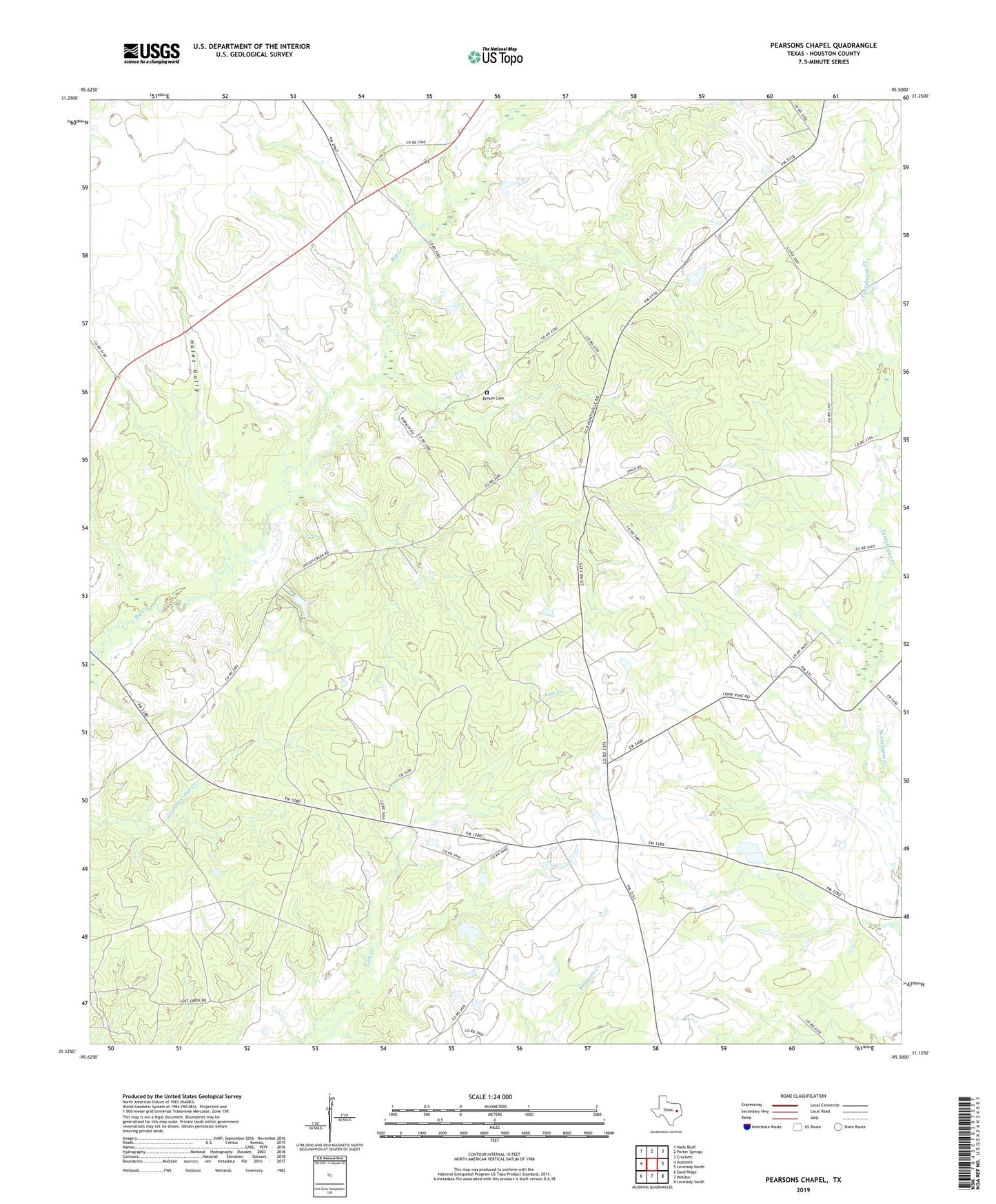 Pearsons Chapel Texas US Topo Map Image