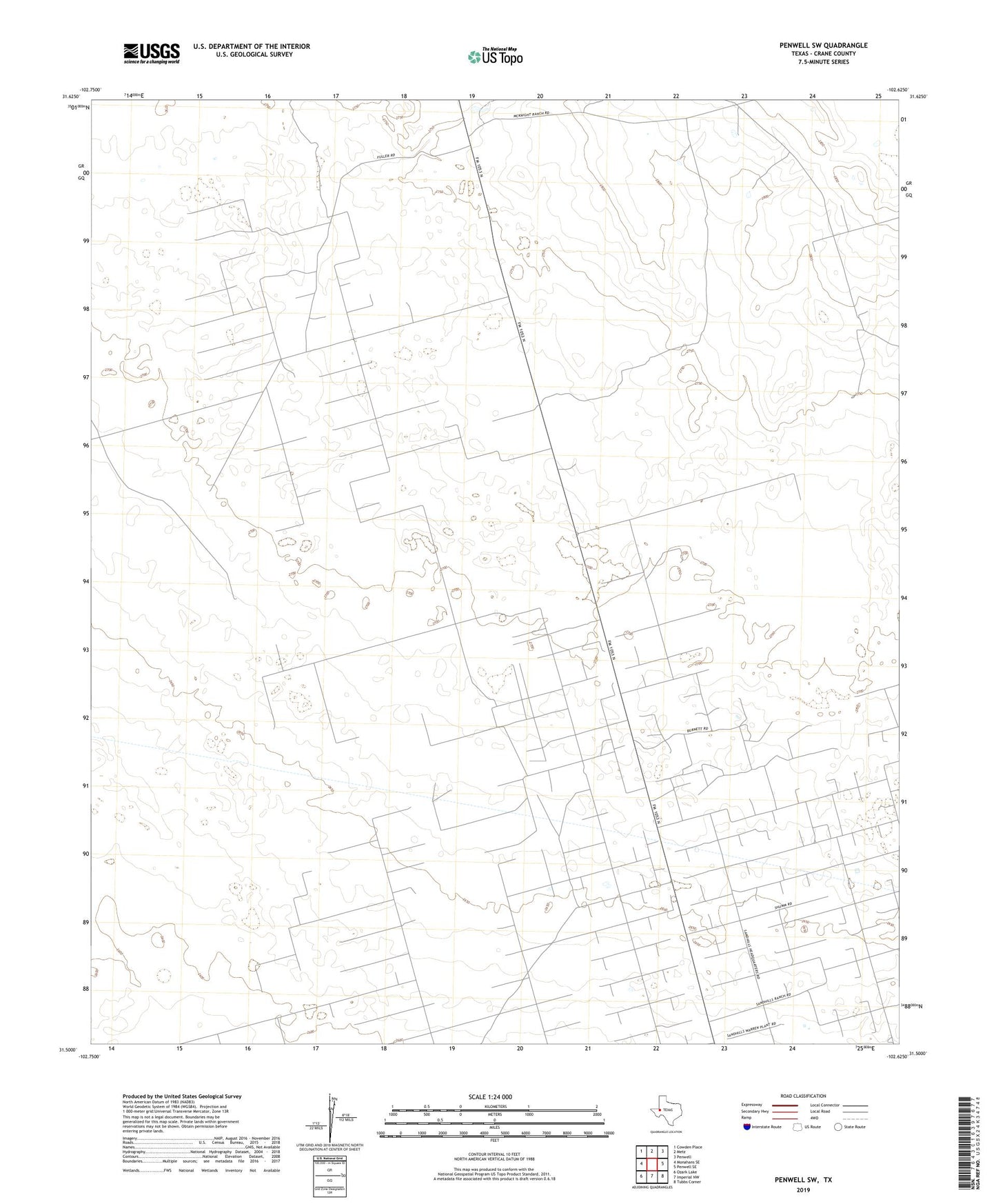 Penwell SW Texas US Topo Map Image