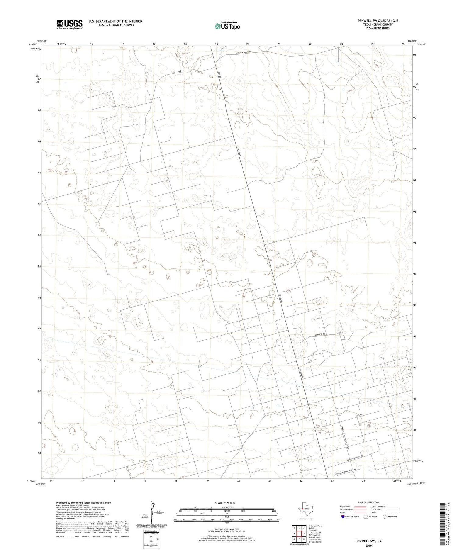 Penwell SW Texas US Topo Map Image