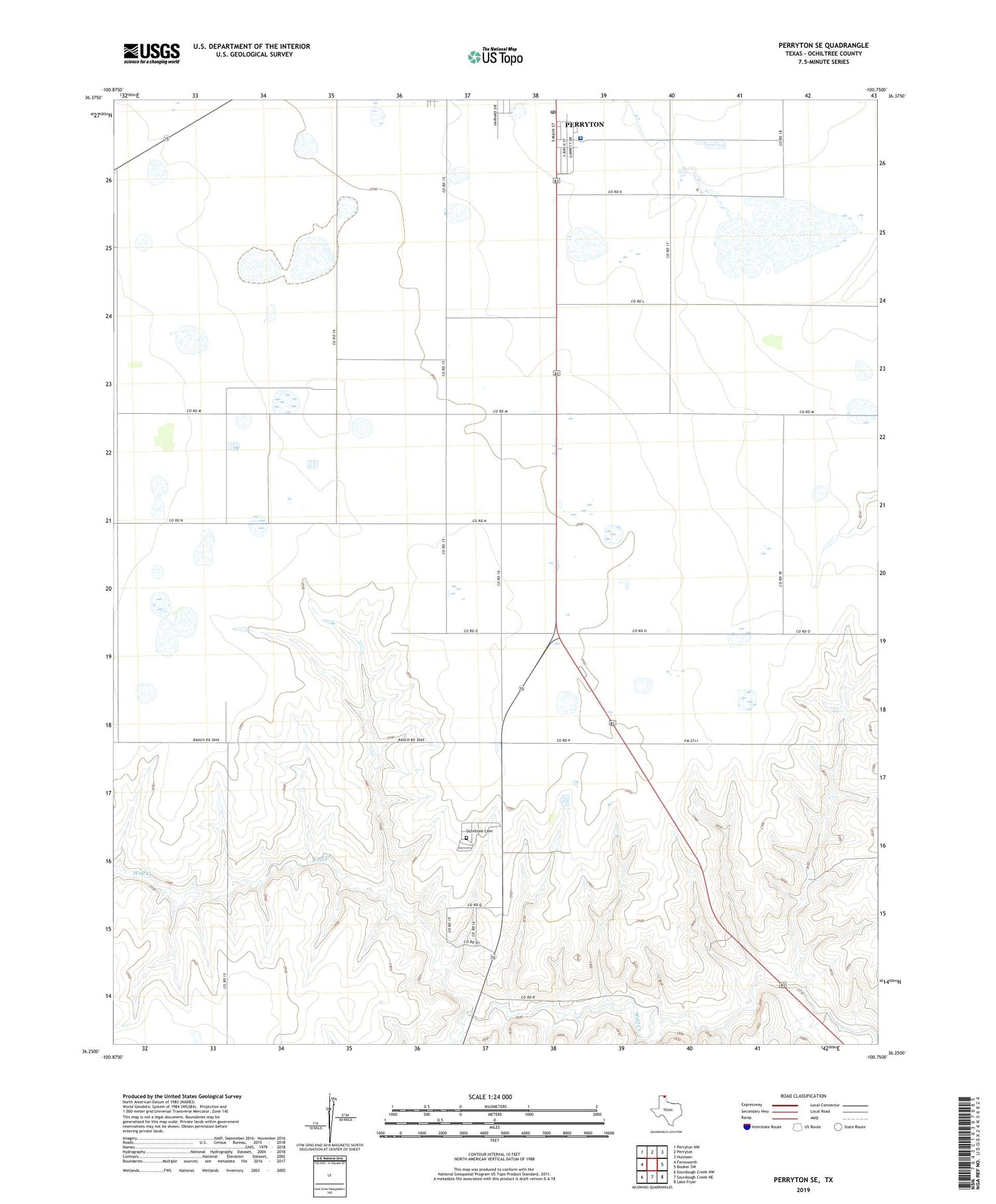 Perryton SE Texas US Topo Map Image