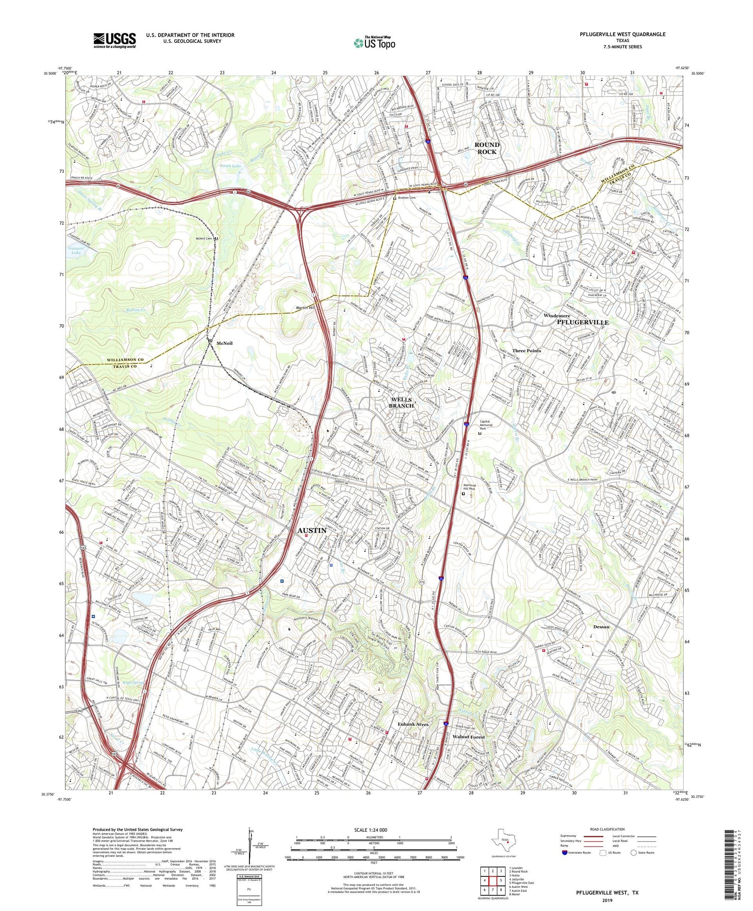 Pflugerville West Texas US Topo Map Image