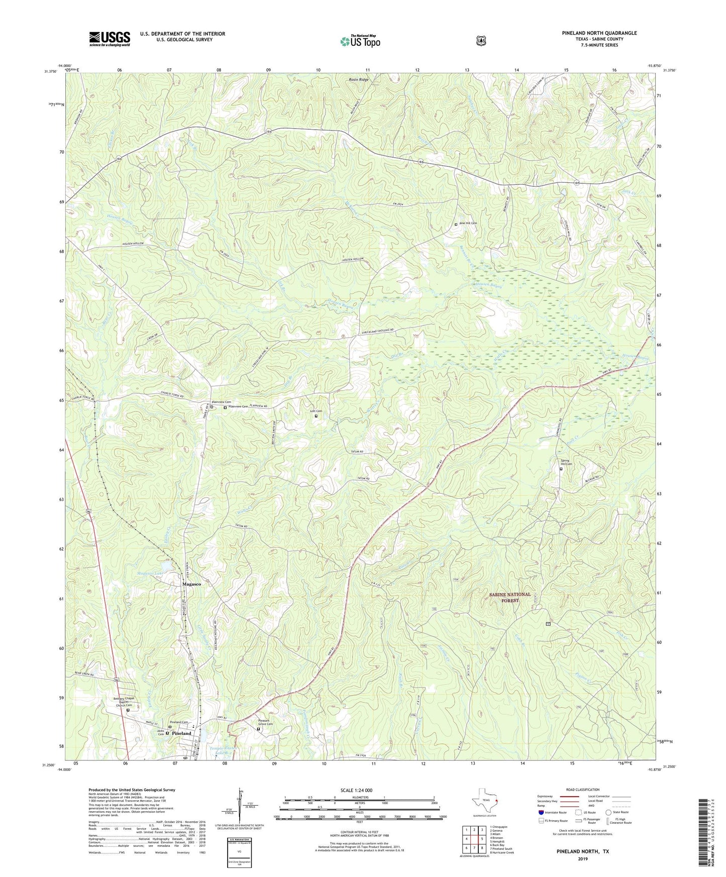 Pineland North Texas US Topo Map Image