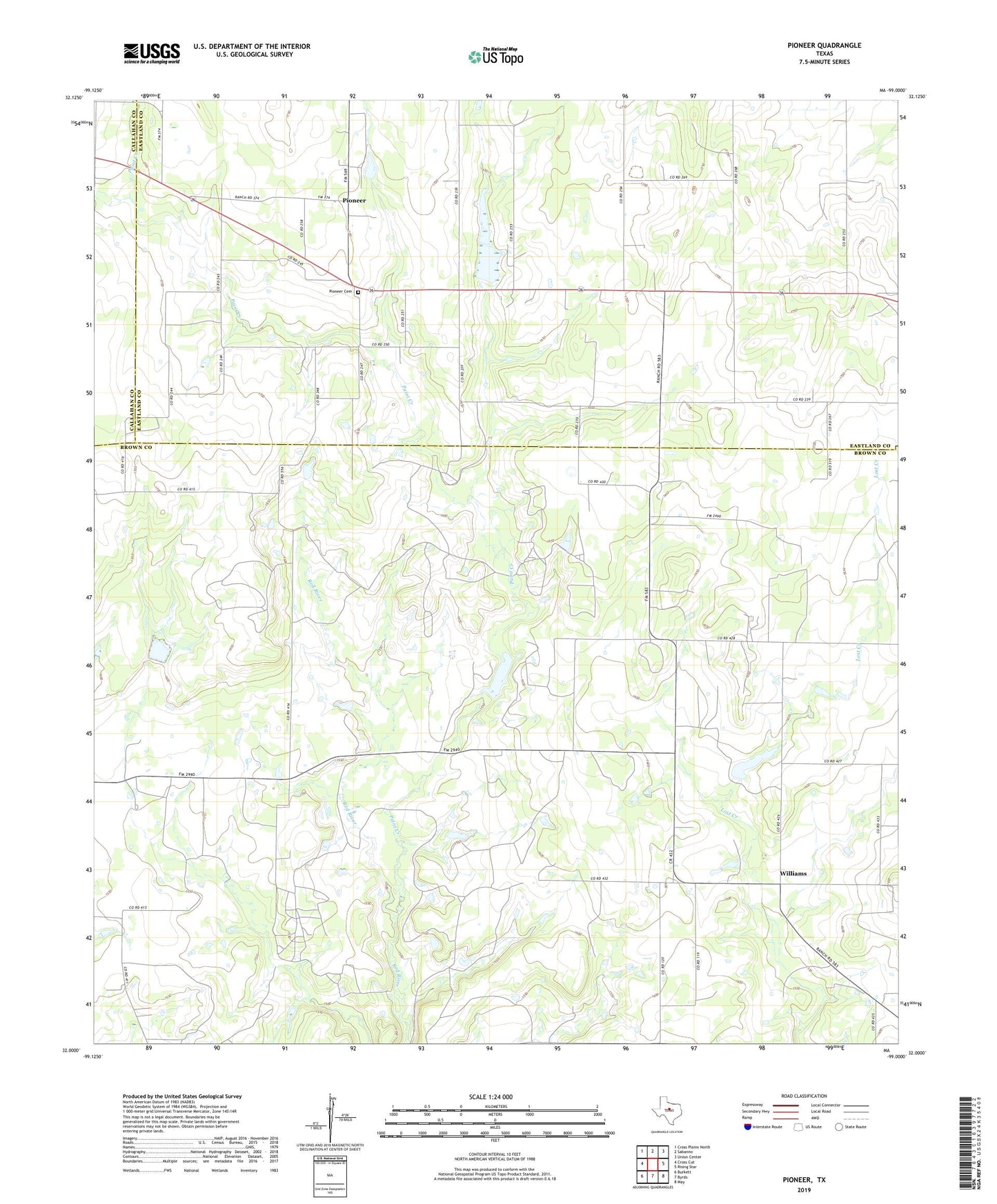 Pioneer Texas US Topo Map Image