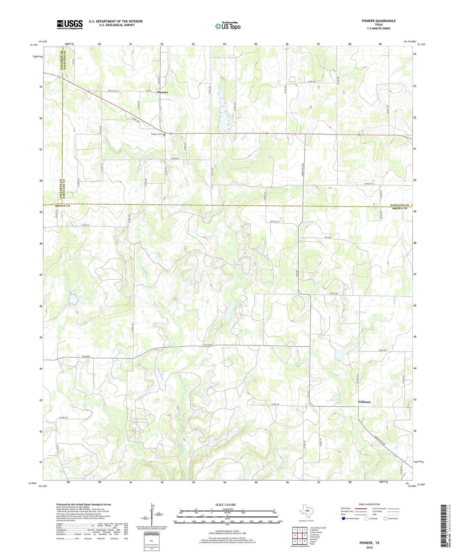 Pioneer Texas US Topo Map Image