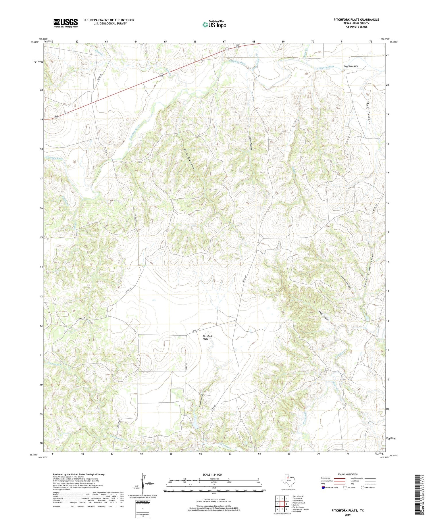 Pitchfork Flats Texas US Topo Map Image