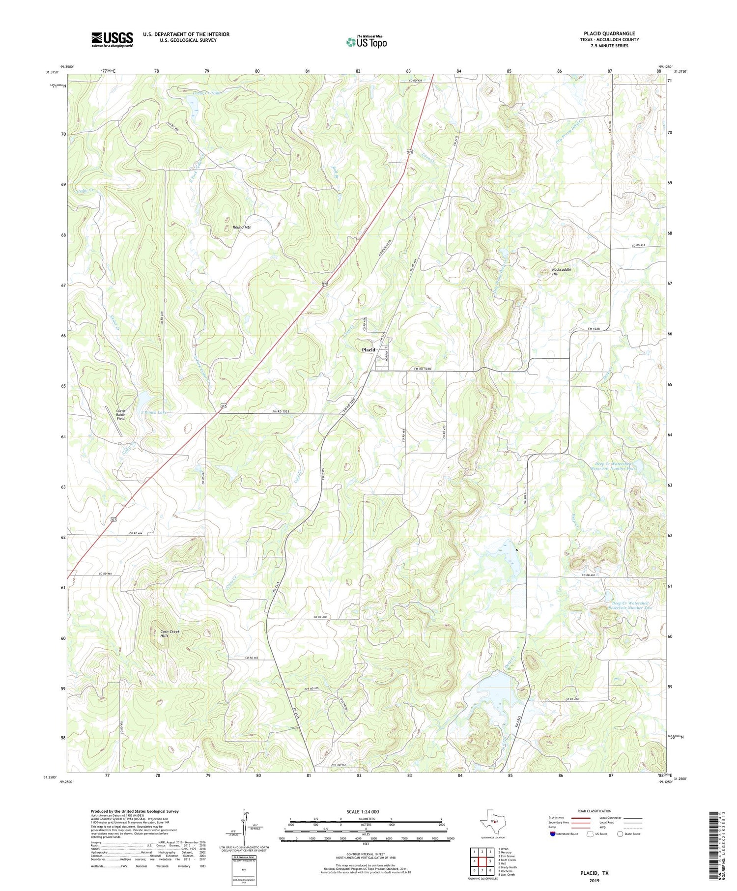 Placid Texas US Topo Map Image