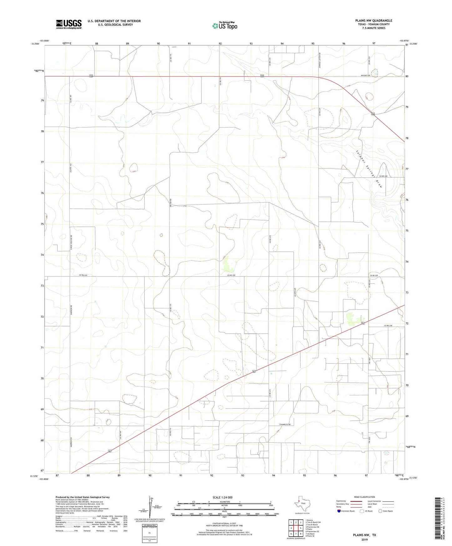 Plains NW Texas US Topo Map Image