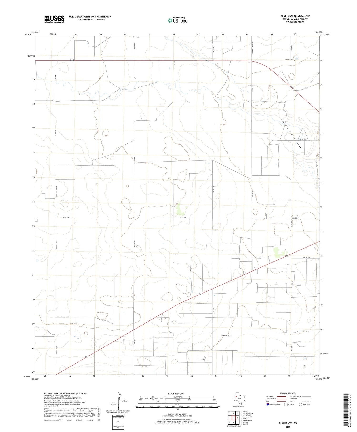 Plains NW Texas US Topo Map Image