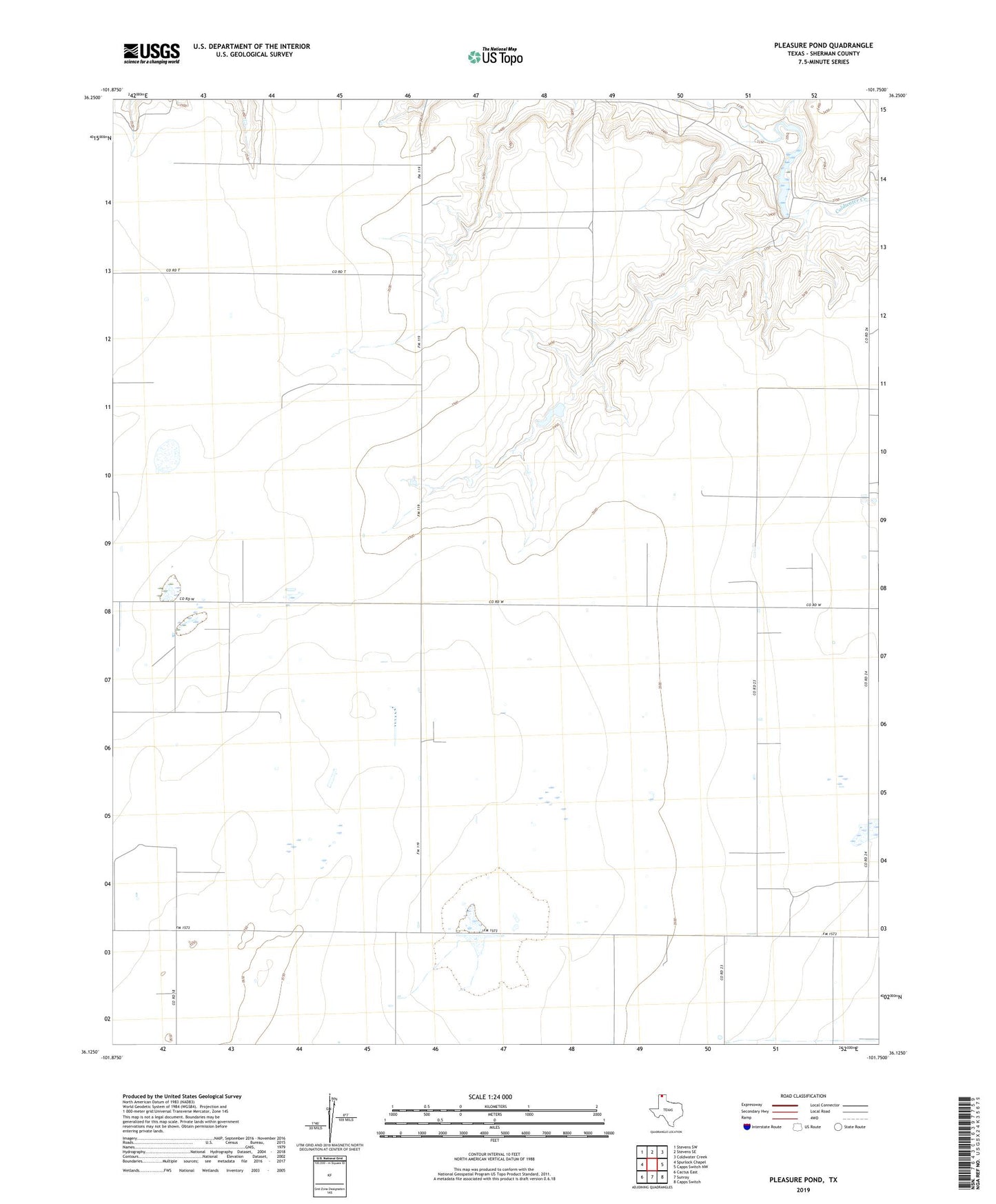 Pleasure Pond Texas US Topo Map Image