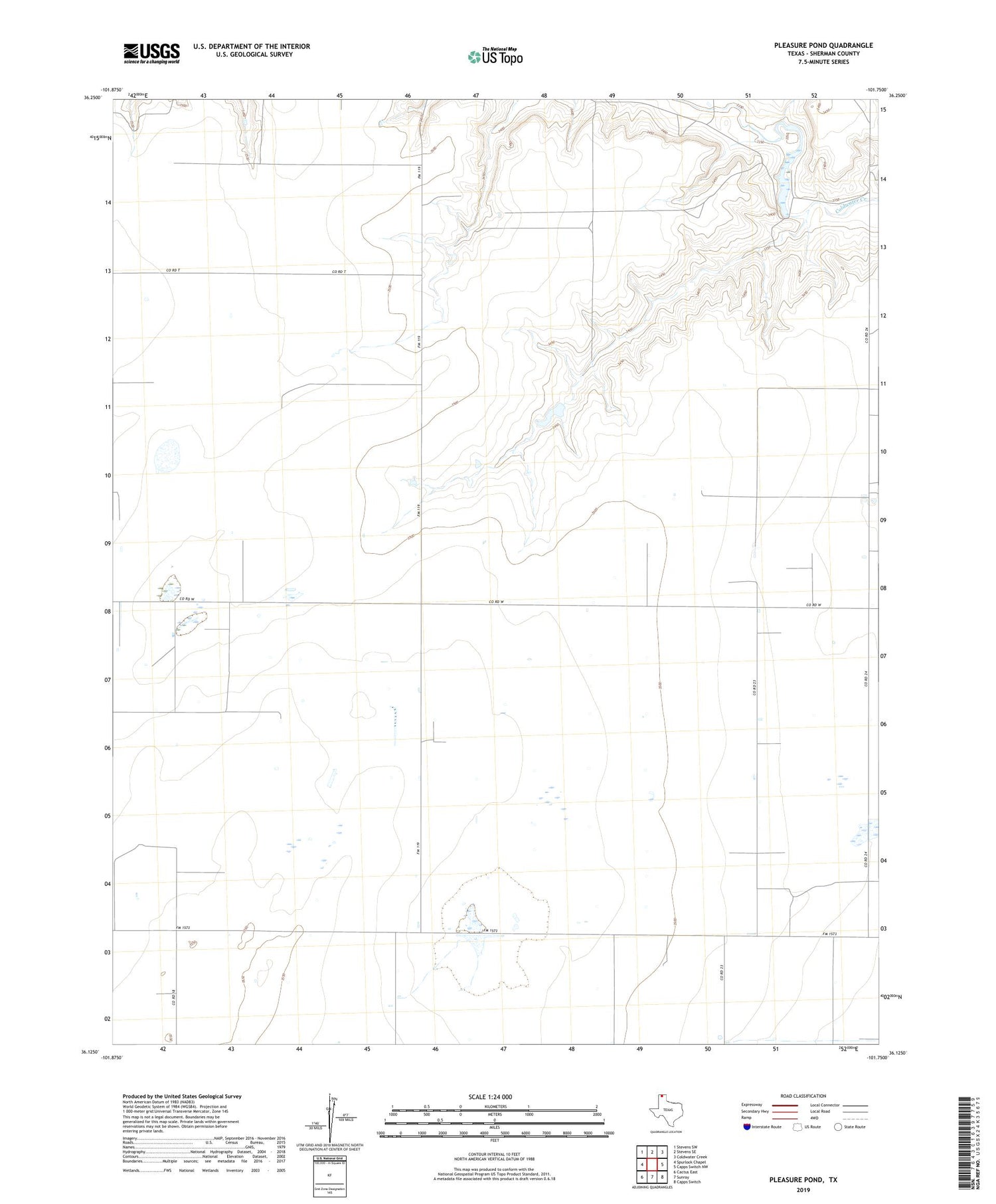 Pleasure Pond Texas US Topo Map Image