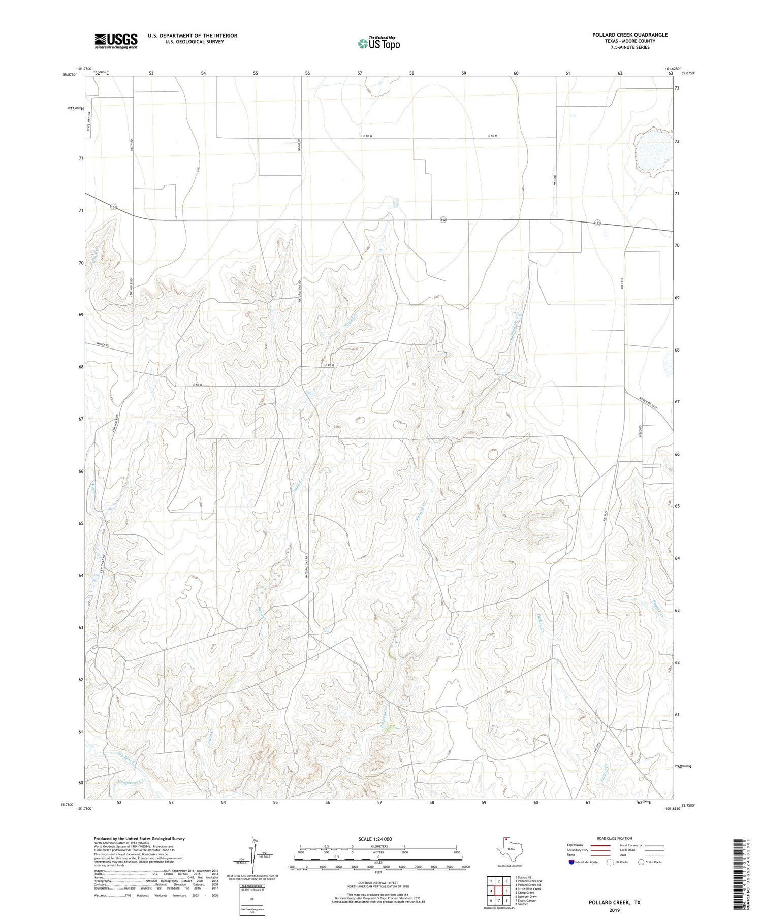 Pollard Creek Texas US Topo Map Image