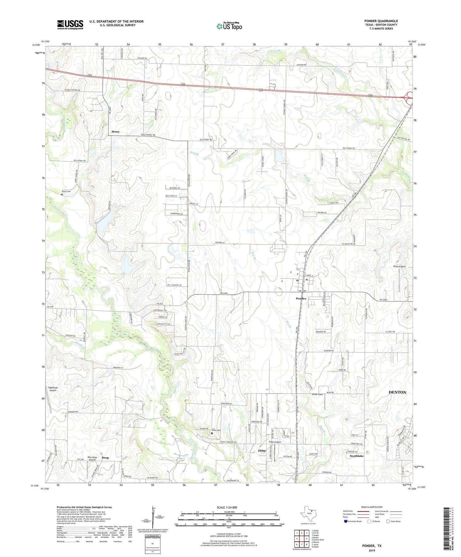Ponder Texas US Topo Map Image
