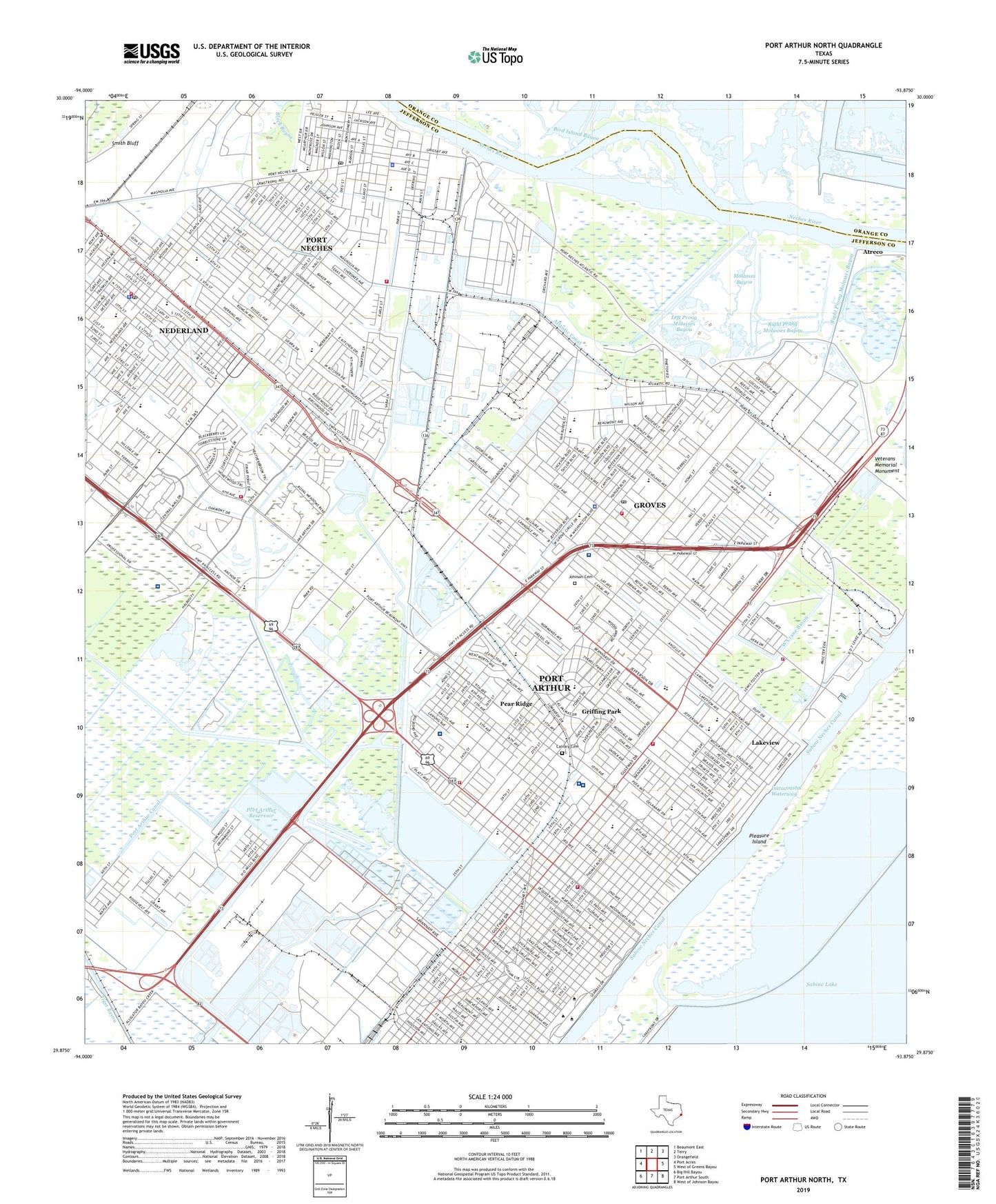 Port Arthur North Texas US Topo Map Image