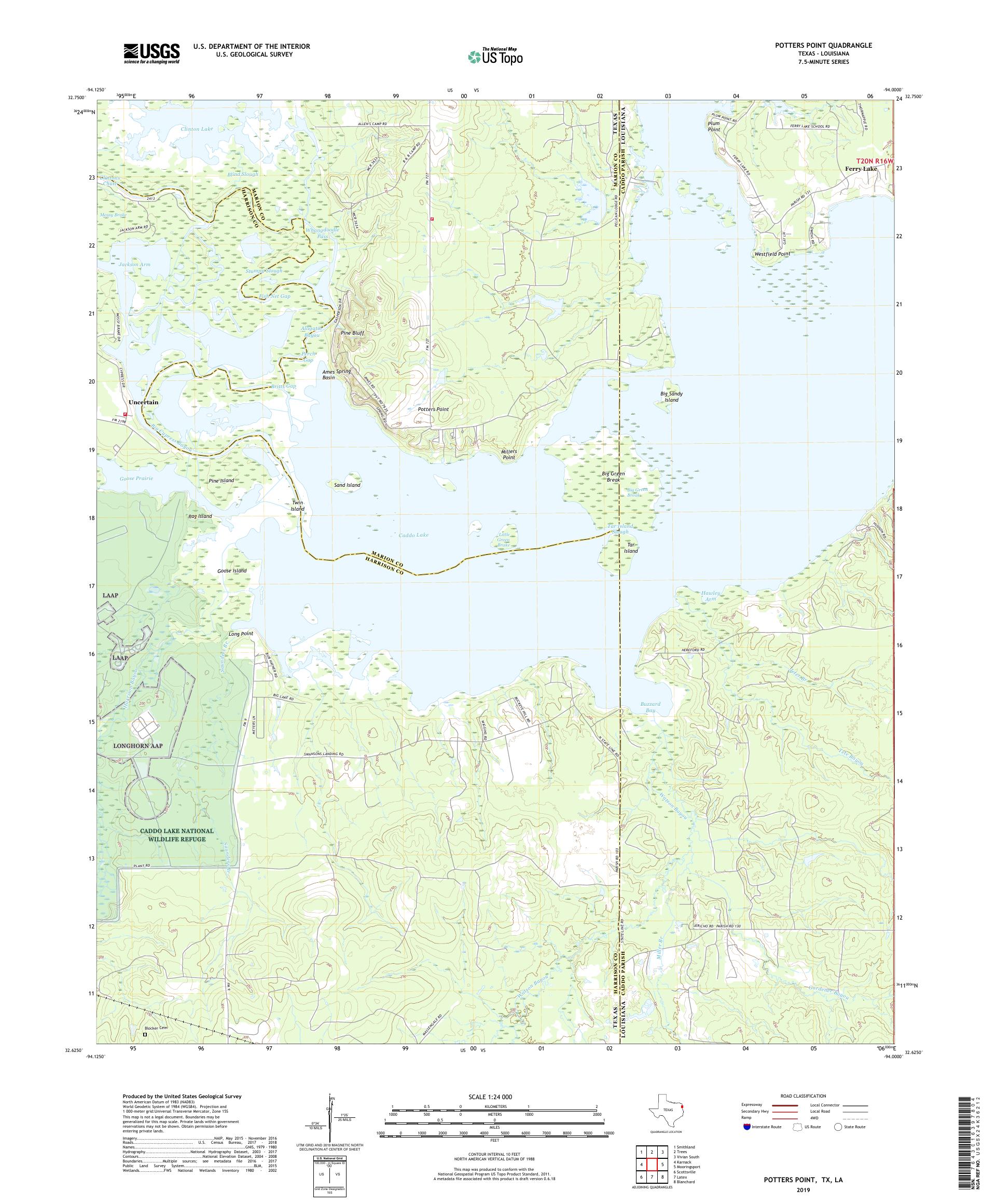 Potters Point Texas US Topo Map – MyTopo Map Store