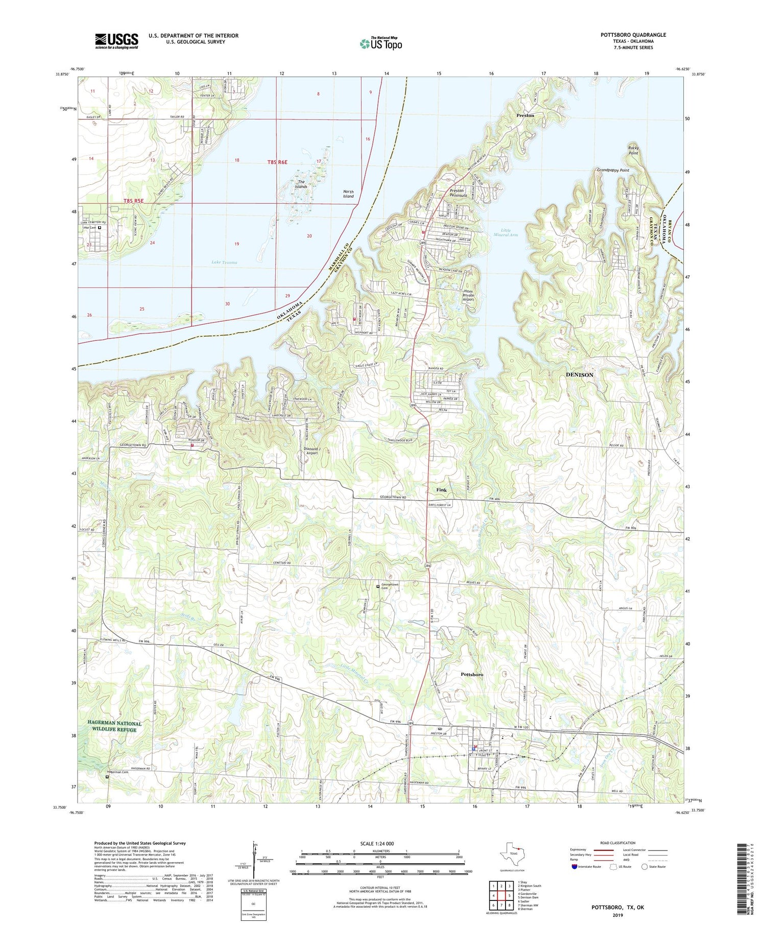 Pottsboro Texas US Topo Map Image