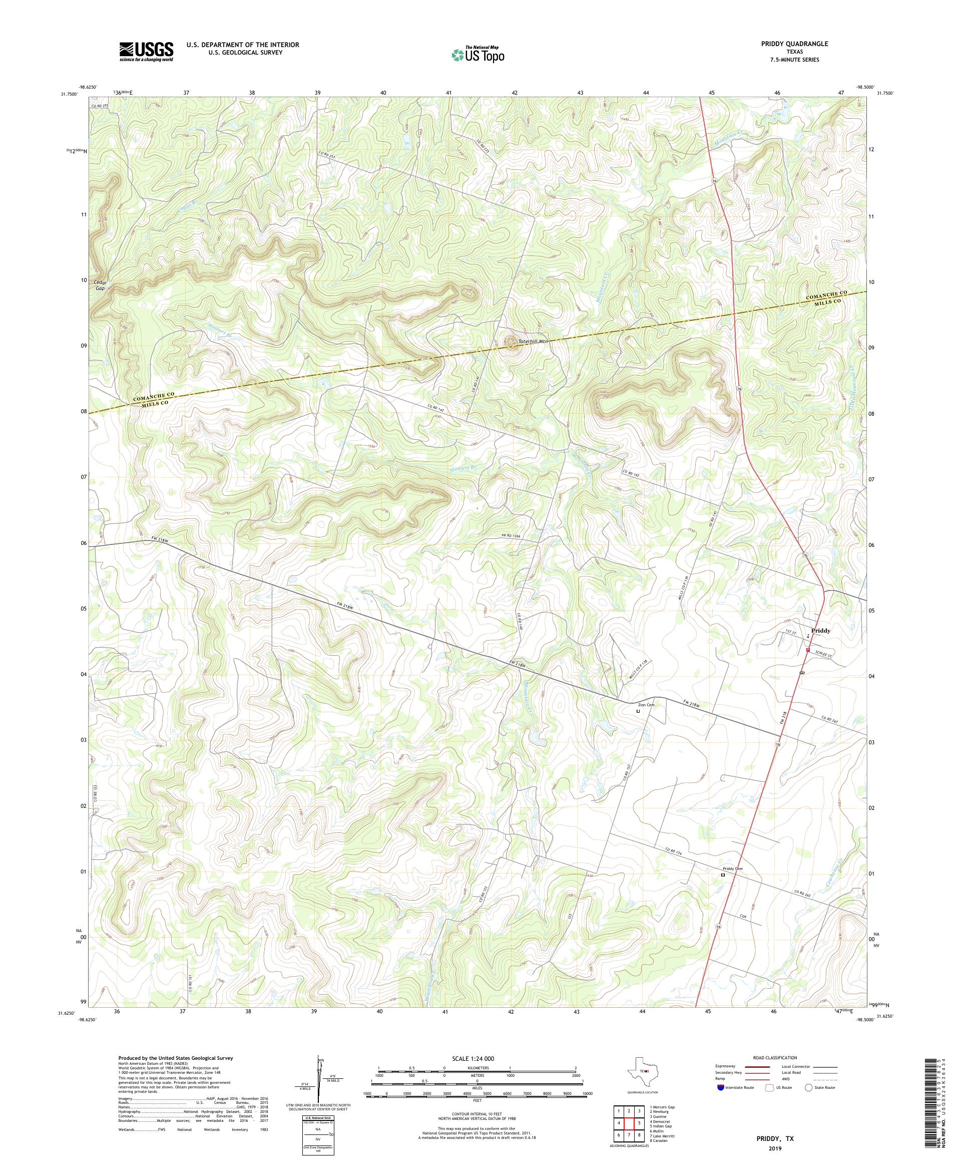 Priddy Texas US Topo Map – MyTopo Map Store