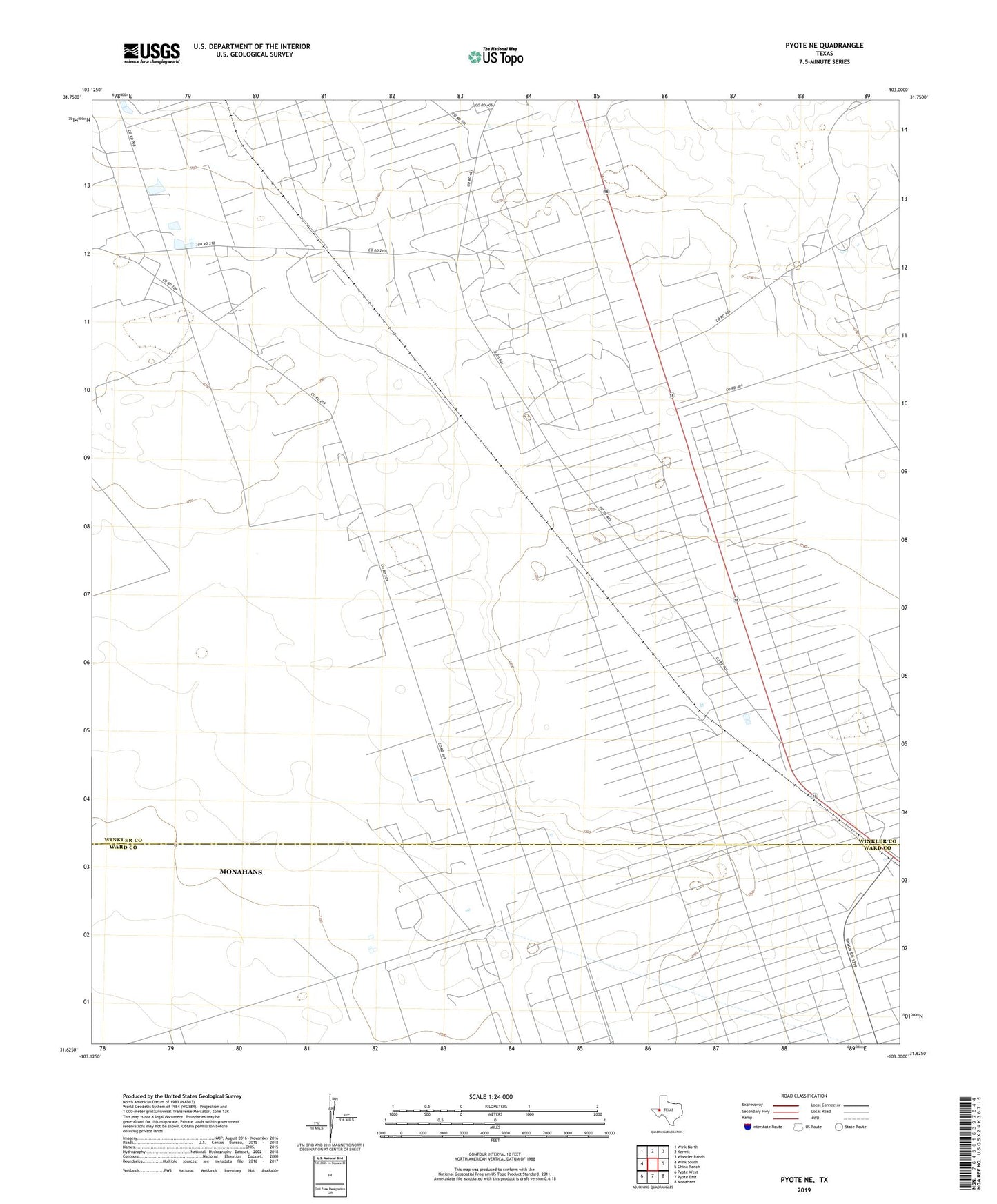 Pyote NE Texas US Topo Map Image