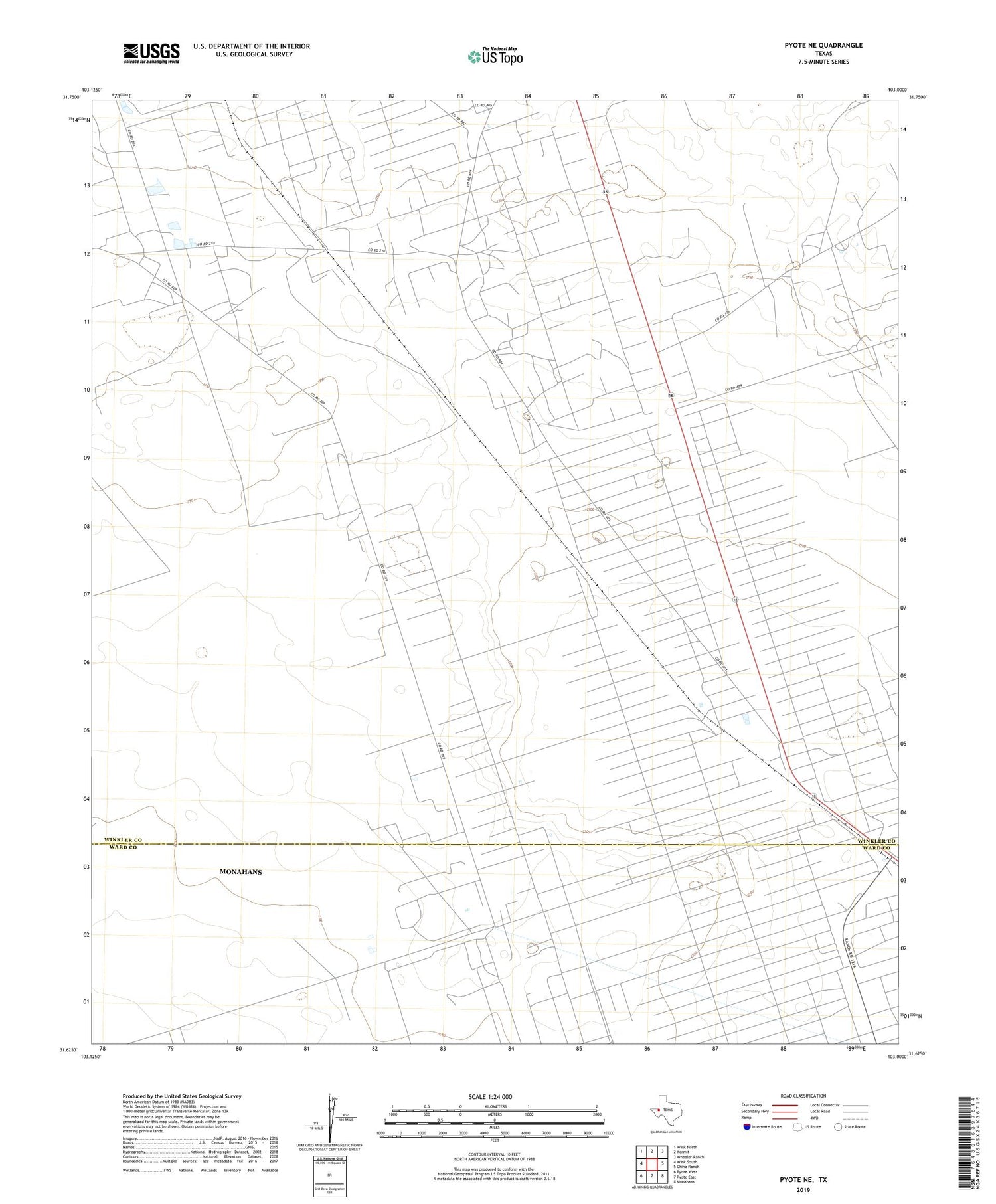 Pyote NE Texas US Topo Map Image
