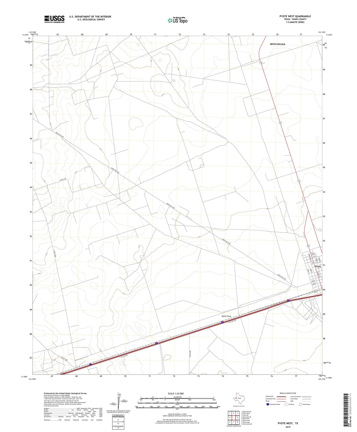 Pyote West Texas US Topo Map Image