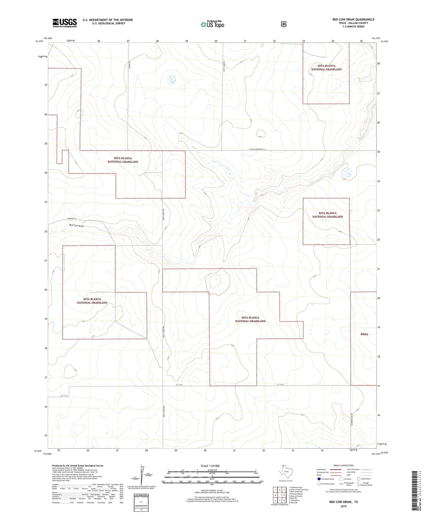 Red Cow Draw Texas US Topo Map Image