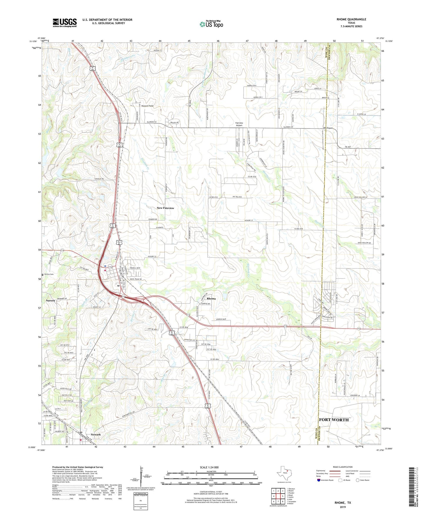Rhome Texas US Topo Map Image