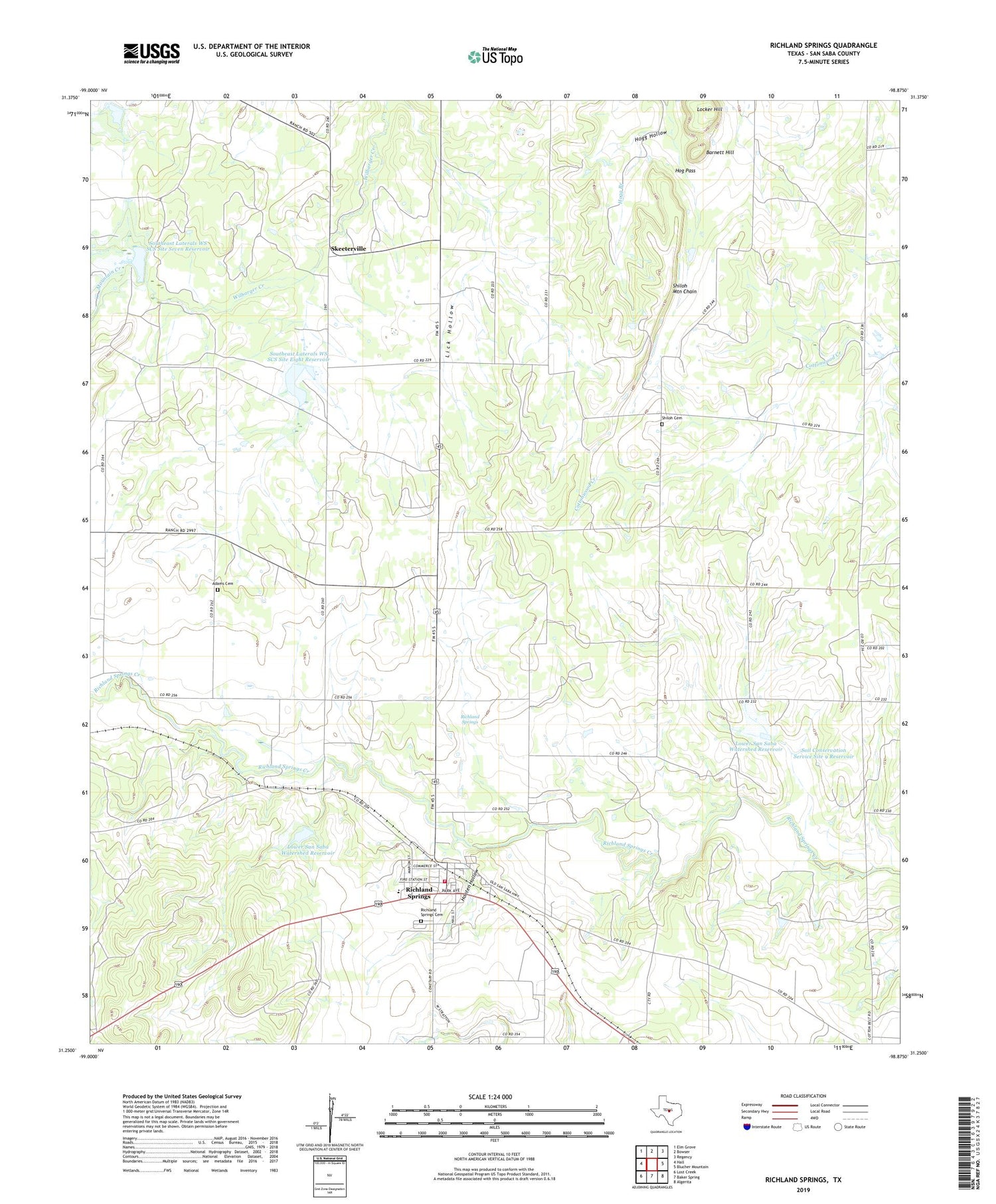 Richland Springs Texas US Topo Map Image
