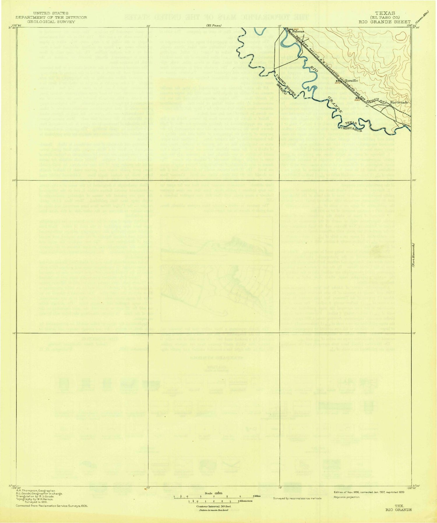 Historic 1896 Rio Grande Texas 30'x30' Topo Map Image