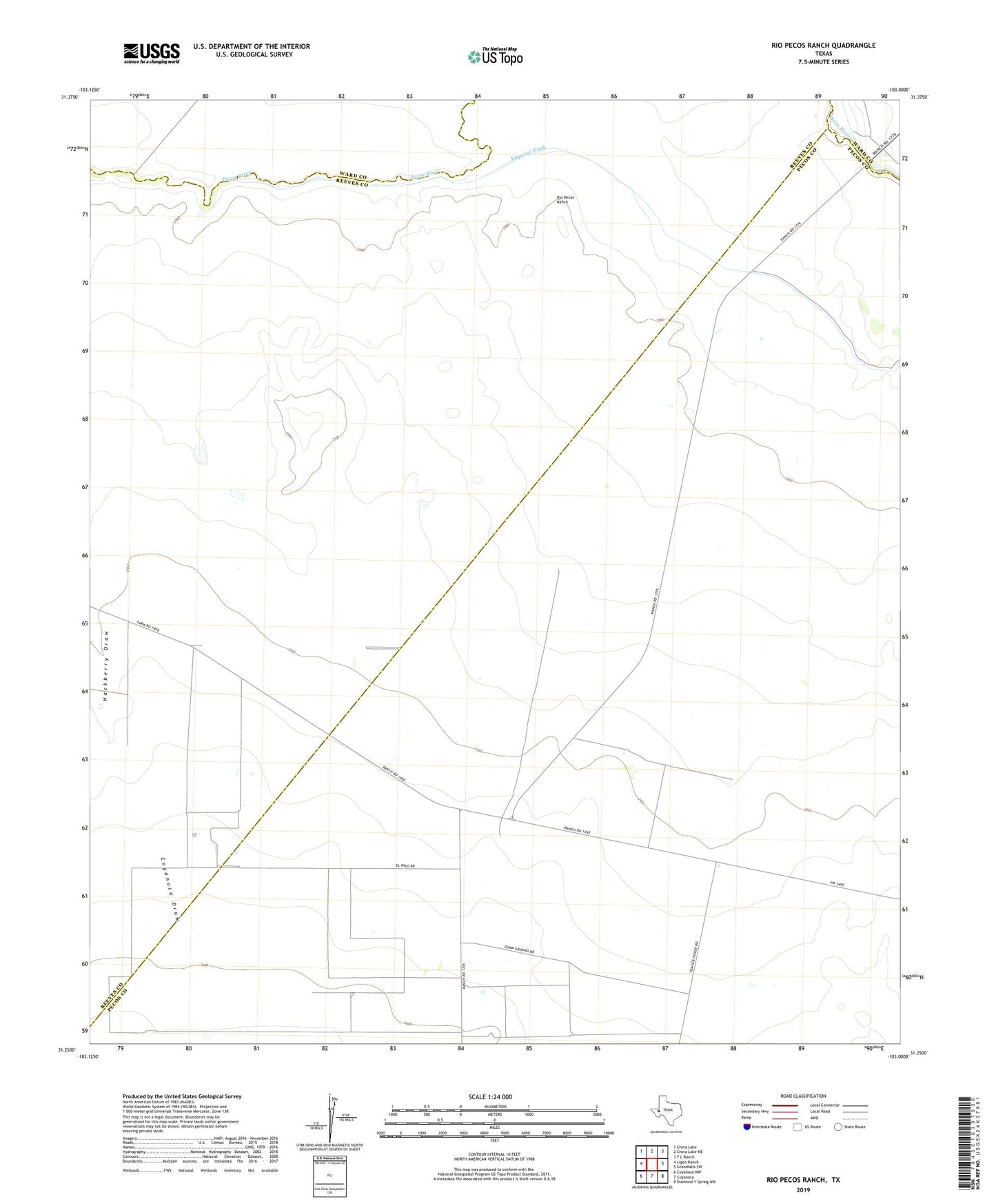 Rio Pecos Ranch Texas US Topo Map Image